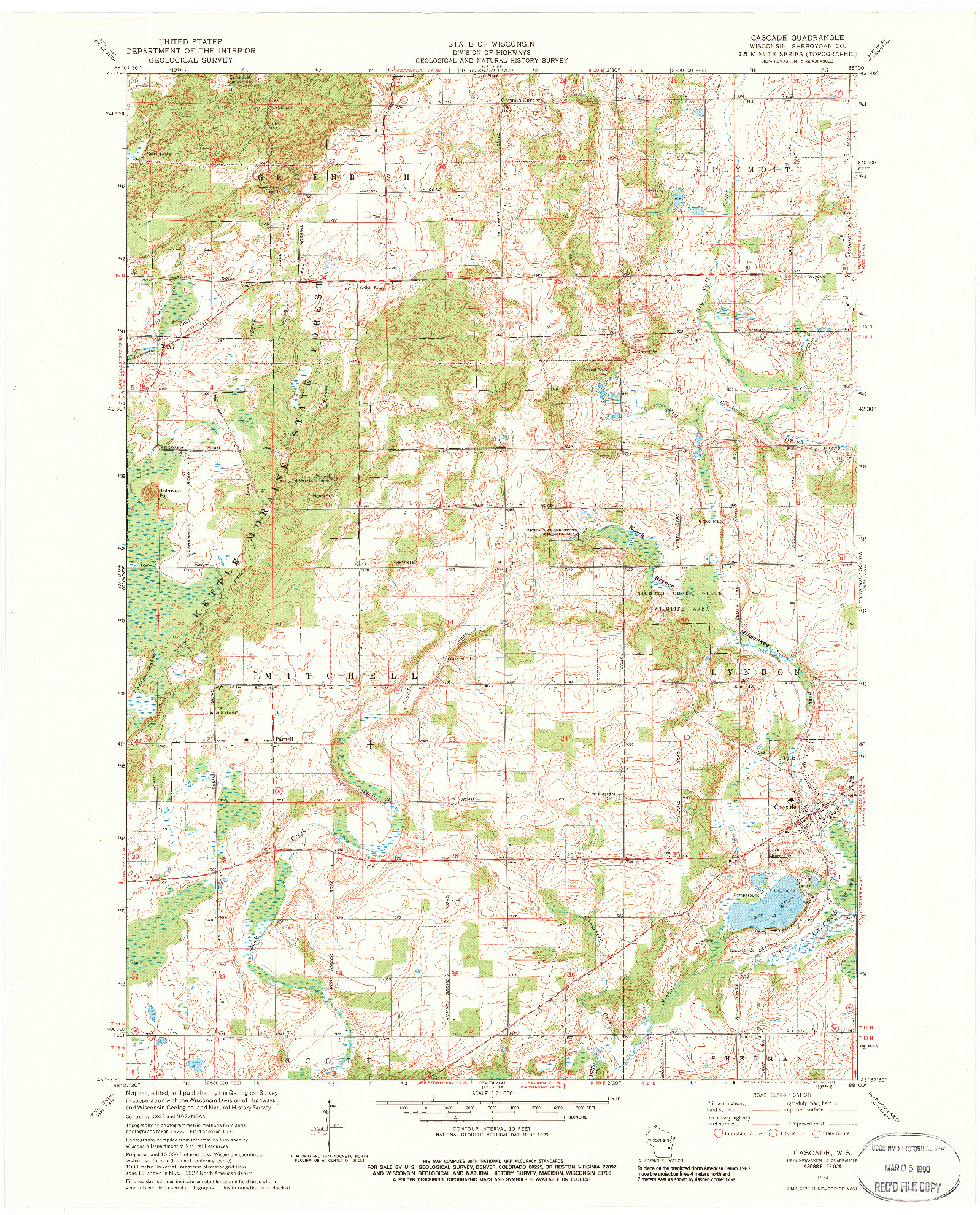 USGS 1:24000-SCALE QUADRANGLE FOR CASCADE, WI 1974