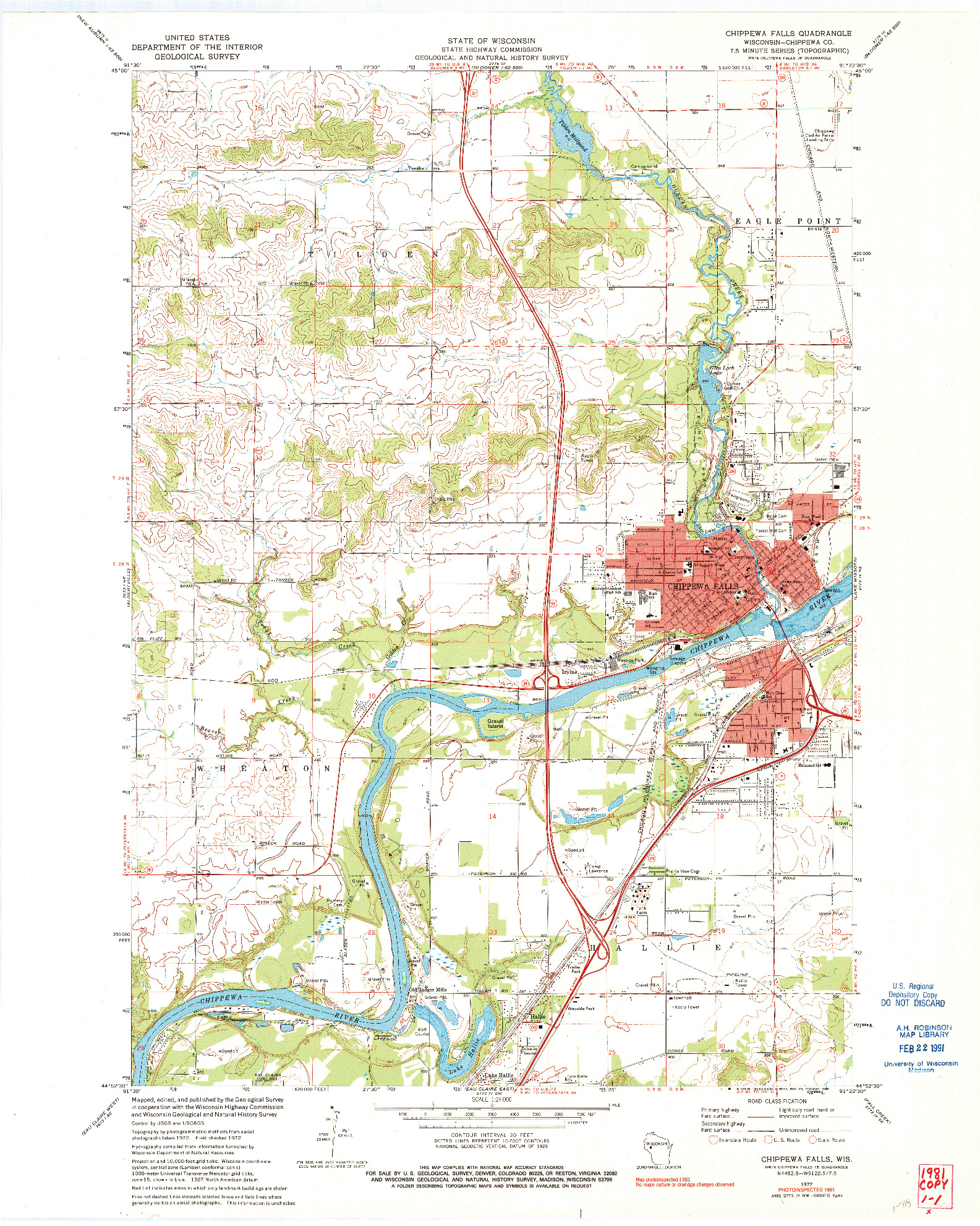 USGS 1:24000-SCALE QUADRANGLE FOR CHIPPEWA FALLS, WI 1972