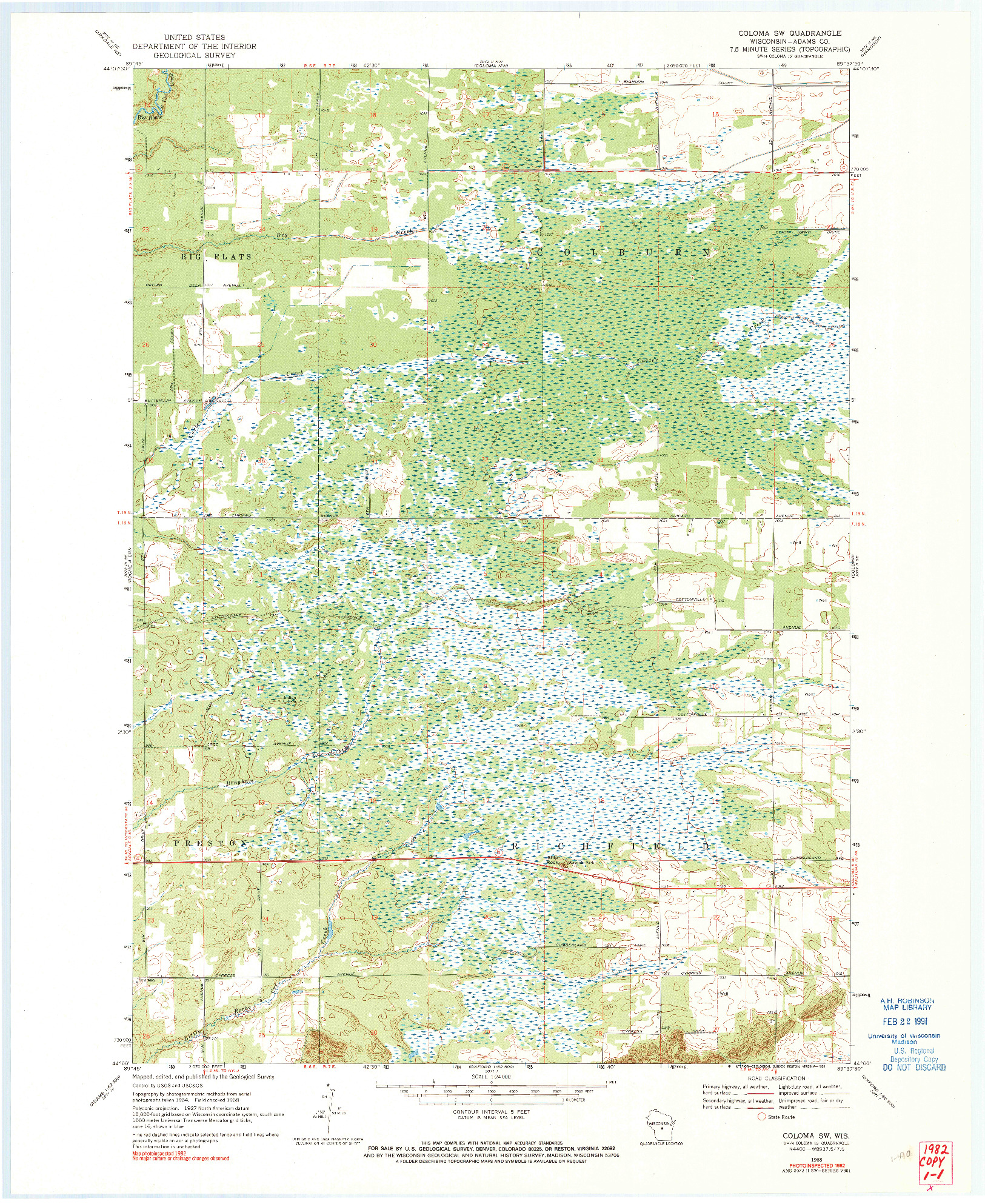 USGS 1:24000-SCALE QUADRANGLE FOR COLOMA SW, WI 1968