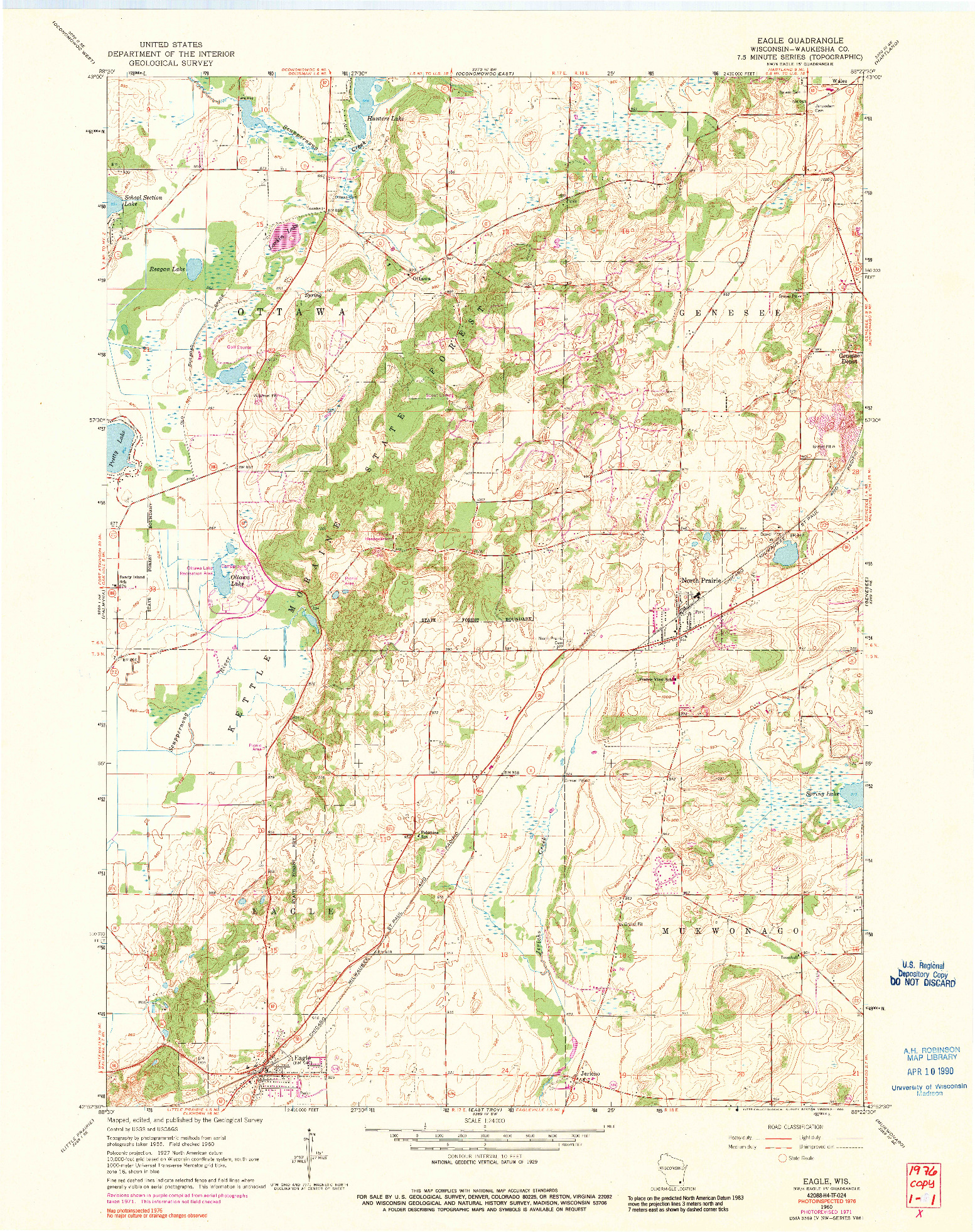 USGS 1:24000-SCALE QUADRANGLE FOR EAGLE, WI 1960