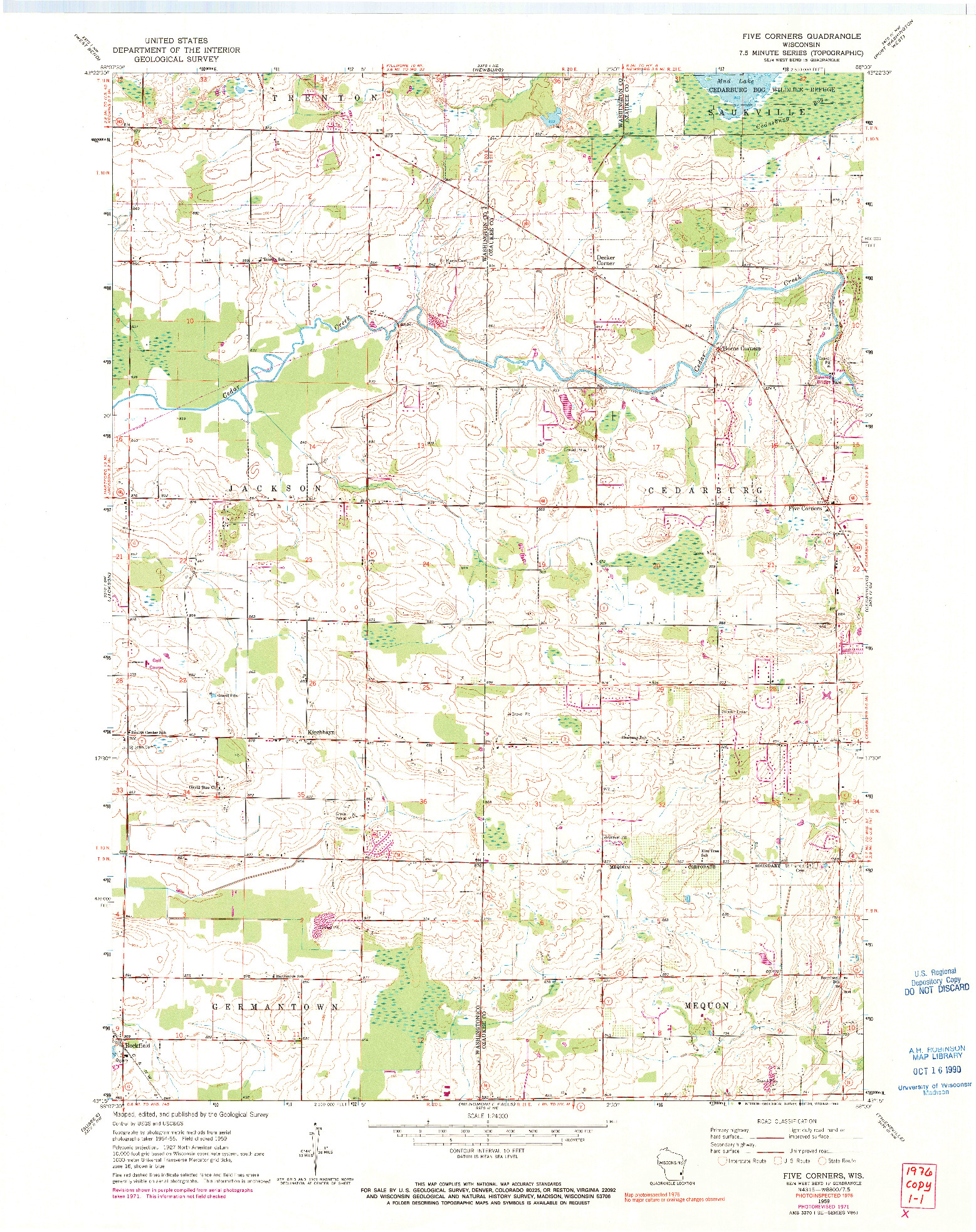 USGS 1:24000-SCALE QUADRANGLE FOR FIVE CORNERS, WI 1959