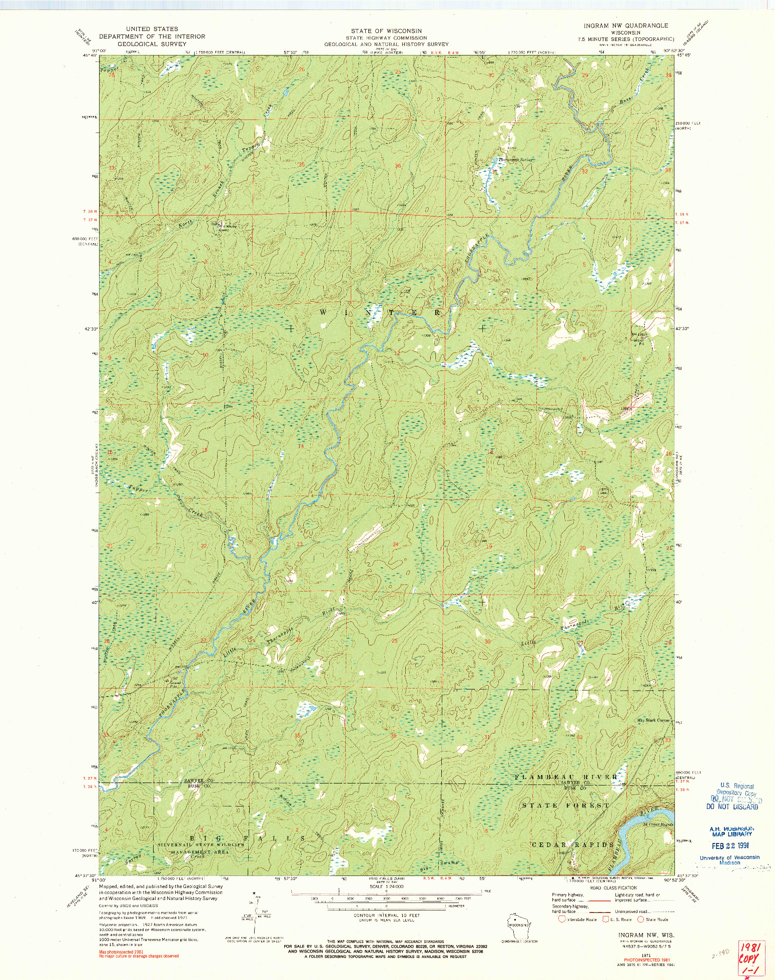 USGS 1:24000-SCALE QUADRANGLE FOR INGRAM NW, WI 1971