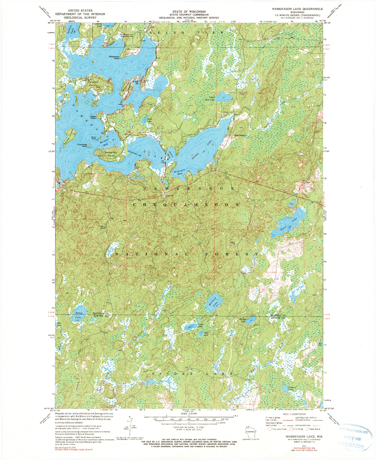 USGS 1:24000-SCALE QUADRANGLE FOR NAMEKAGON LAKE, WI 1971