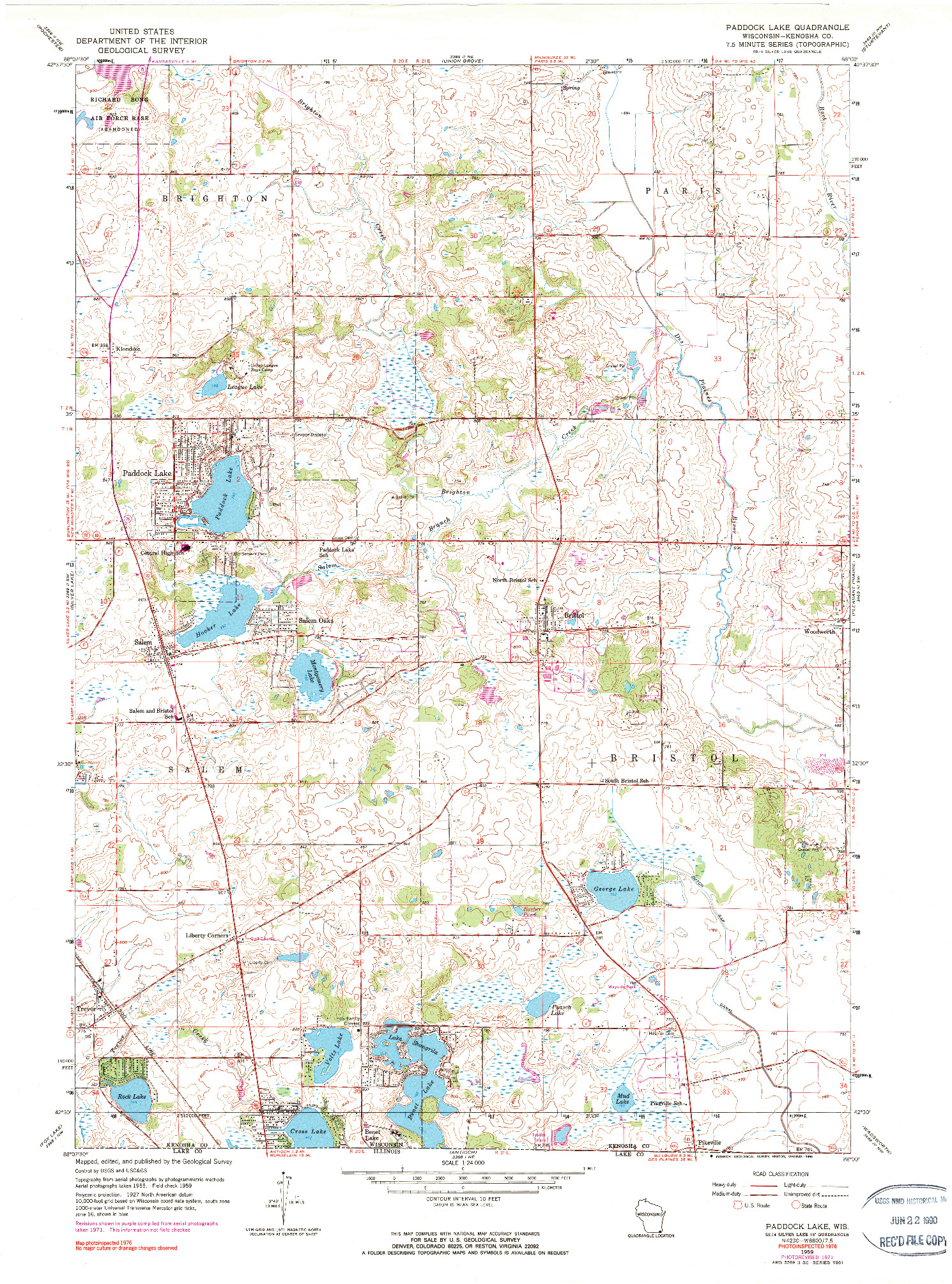 USGS 1:24000-SCALE QUADRANGLE FOR PADDOCK LAKE, WI 1959