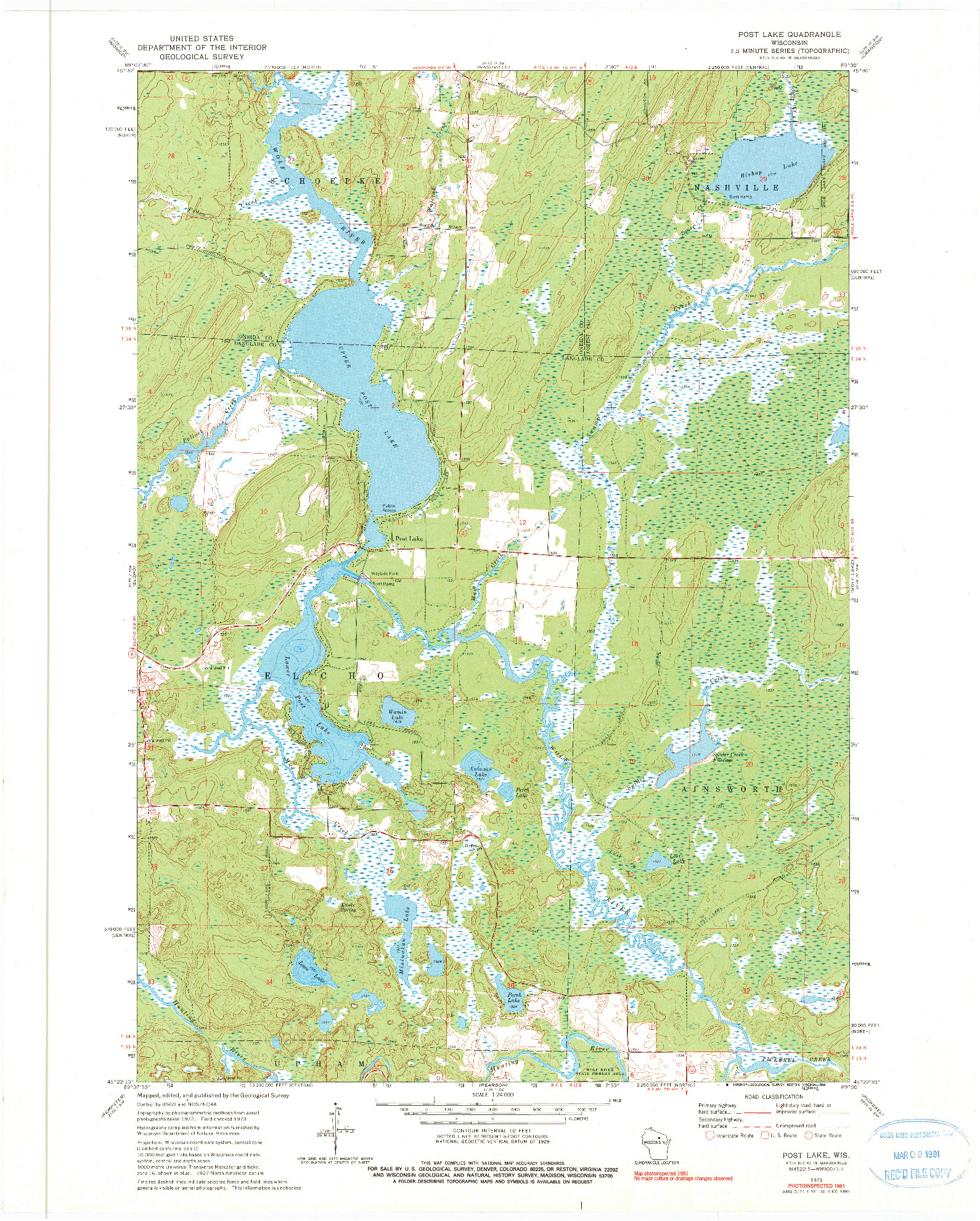 USGS 1:24000-SCALE QUADRANGLE FOR POST LAKE, WI 1973
