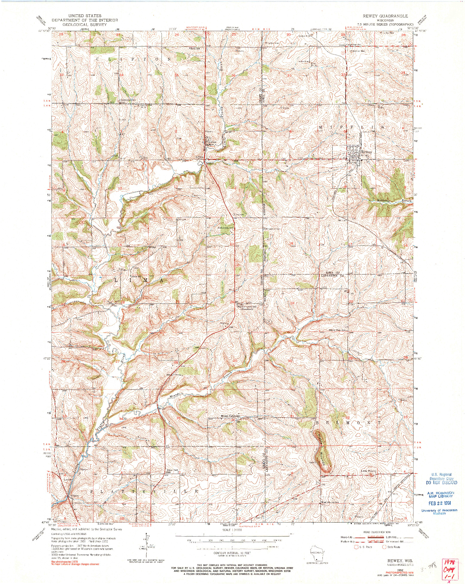 USGS 1:24000-SCALE QUADRANGLE FOR REWEY, WI 1952