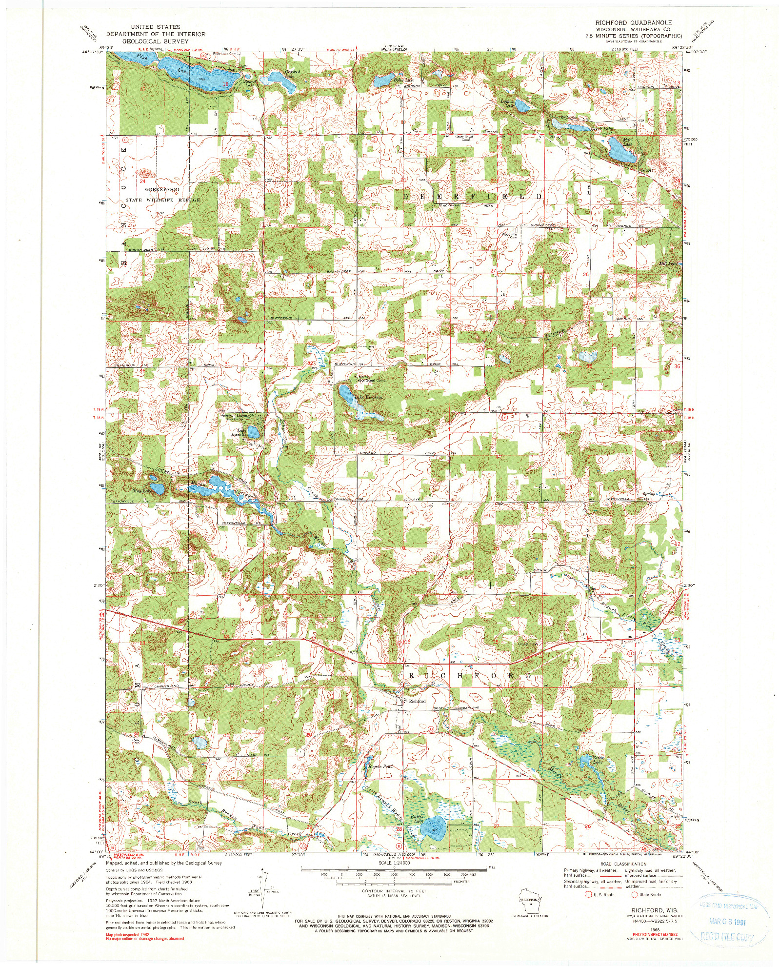 USGS 1:24000-SCALE QUADRANGLE FOR RICHFORD, WI 1968