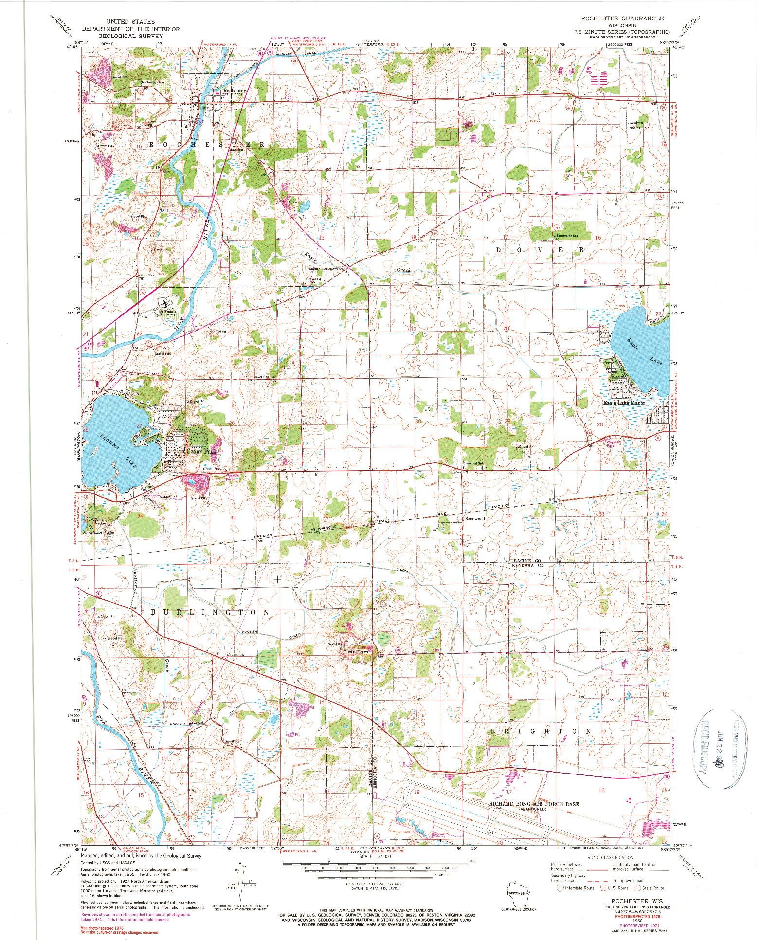 USGS 1:24000-SCALE QUADRANGLE FOR ROCHESTER, WI 1960