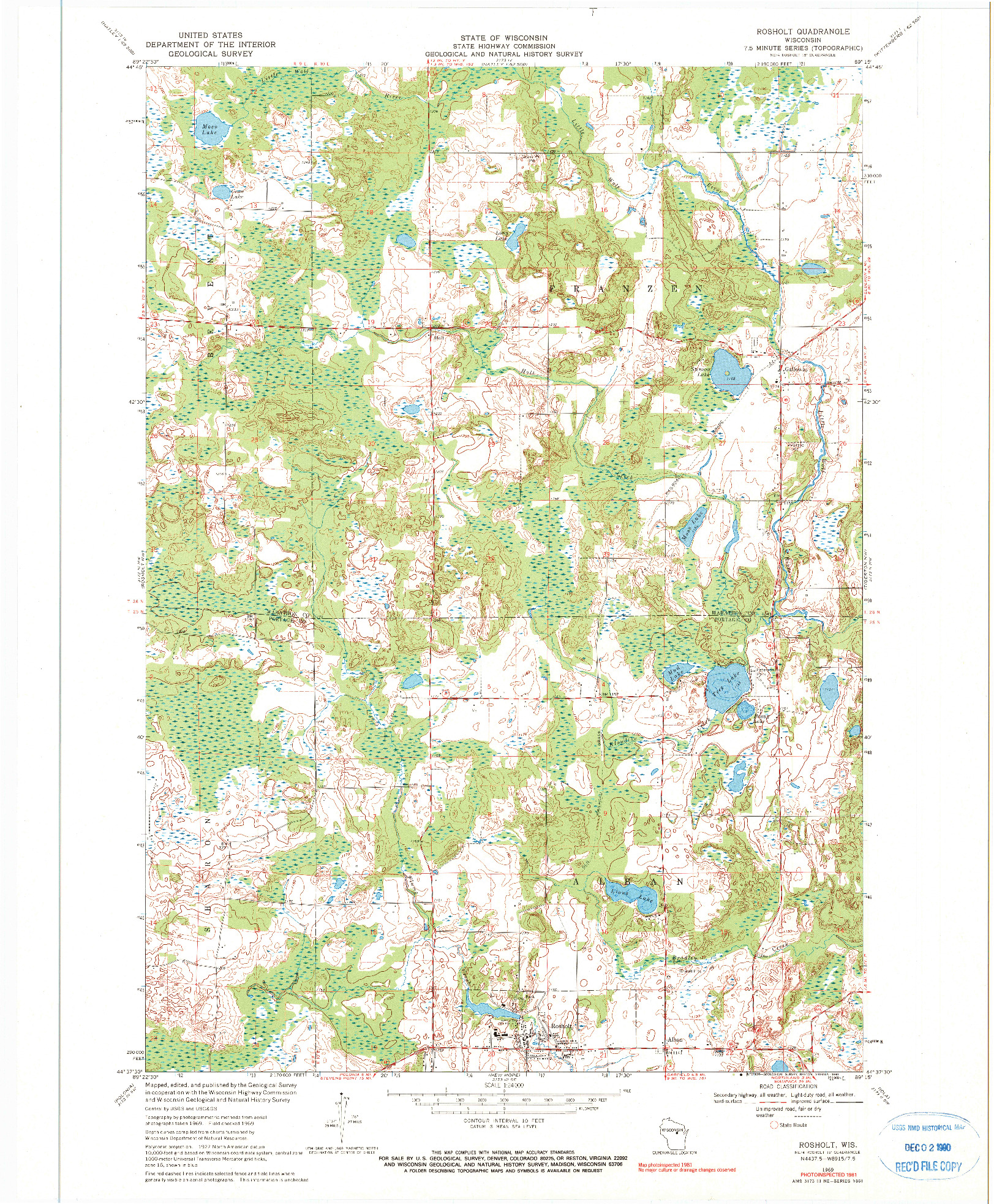 USGS 1:24000-SCALE QUADRANGLE FOR ROSHOLT, WI 1969