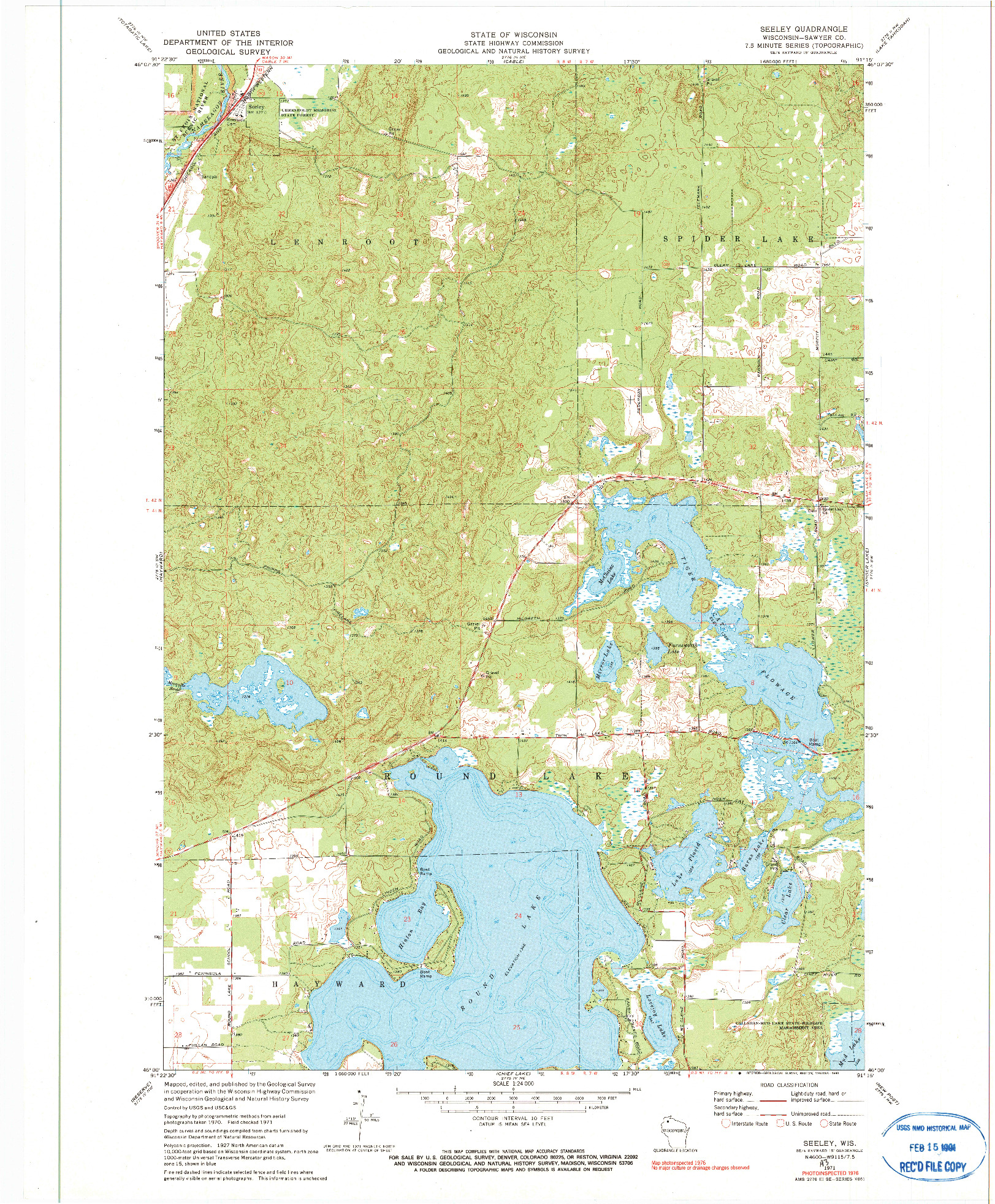 USGS 1:24000-SCALE QUADRANGLE FOR SEELEY, WI 1971