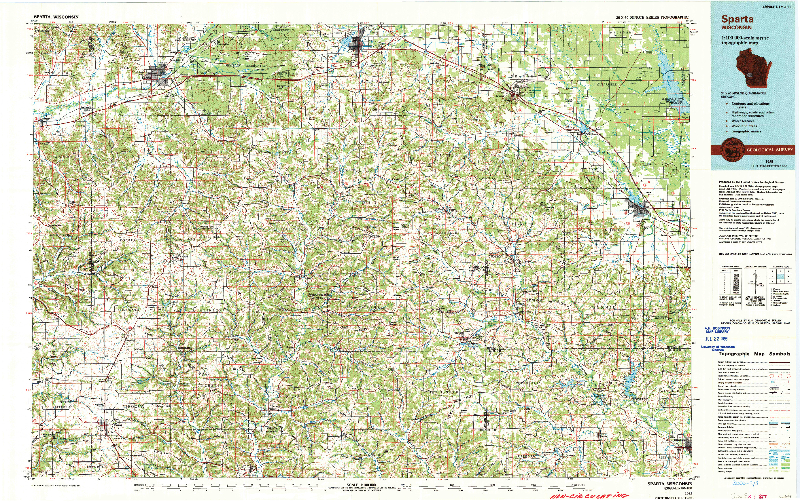 USGS 1:100000-SCALE QUADRANGLE FOR SPARTA, WI 1985