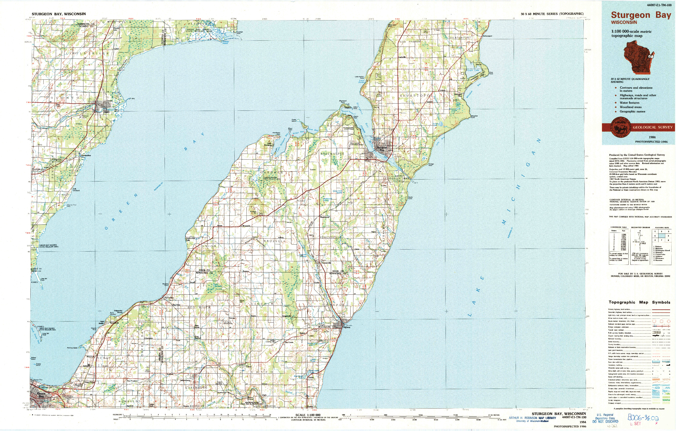 USGS 1:100000-SCALE QUADRANGLE FOR STURGEON BAY, WI 1984