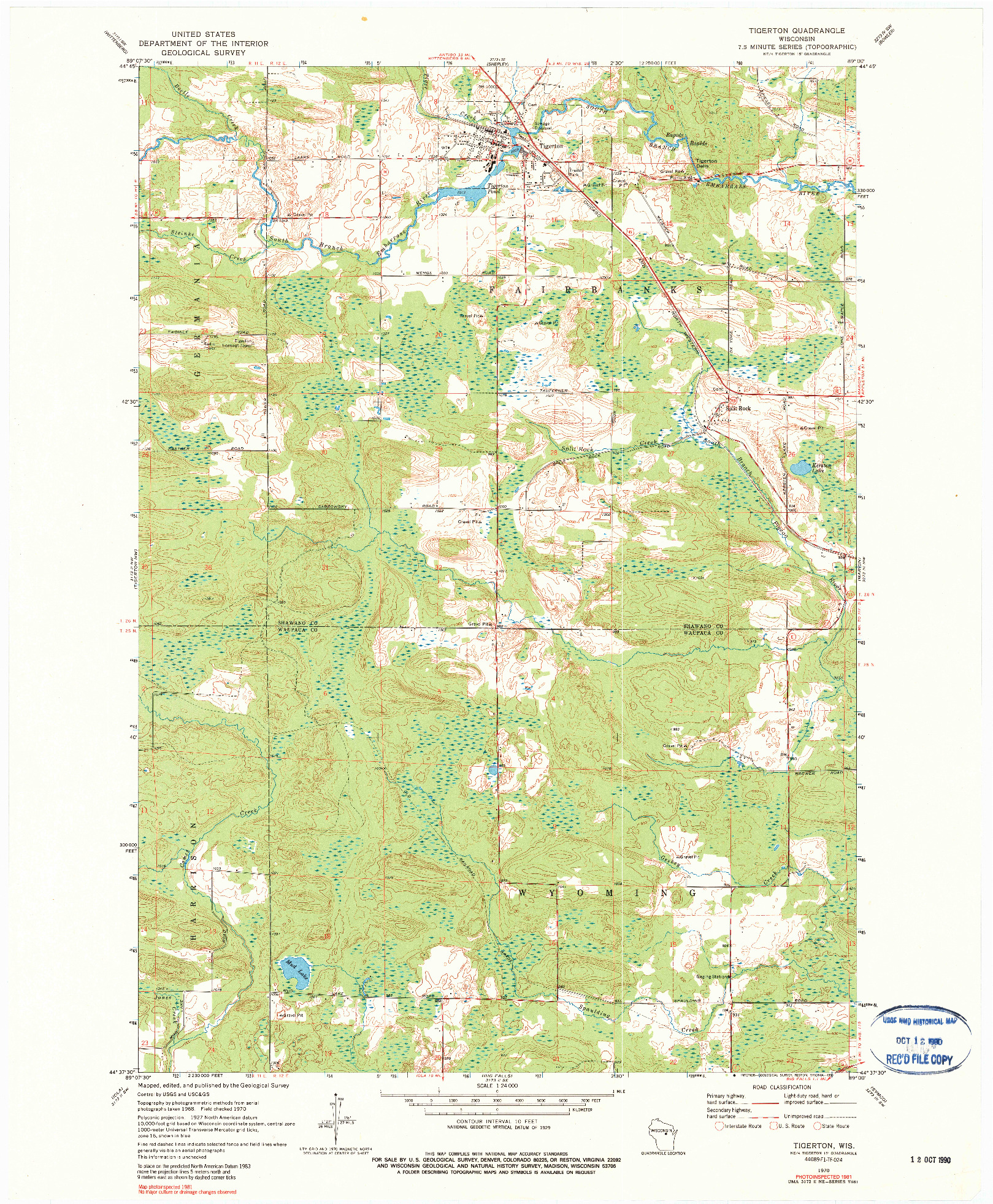 USGS 1:24000-SCALE QUADRANGLE FOR TIGERTON, WI 1970