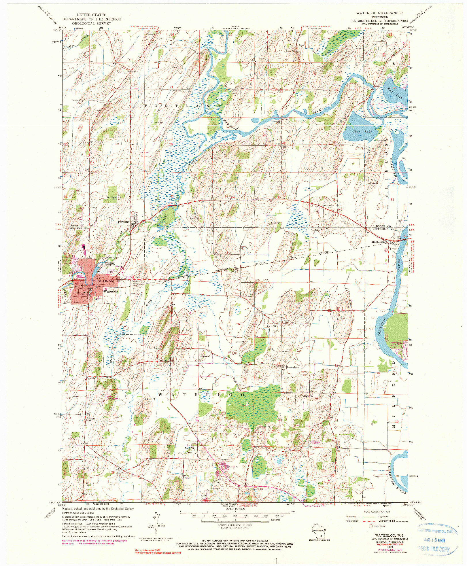 USGS 1:24000-SCALE QUADRANGLE FOR WATERLOO, WI 1959