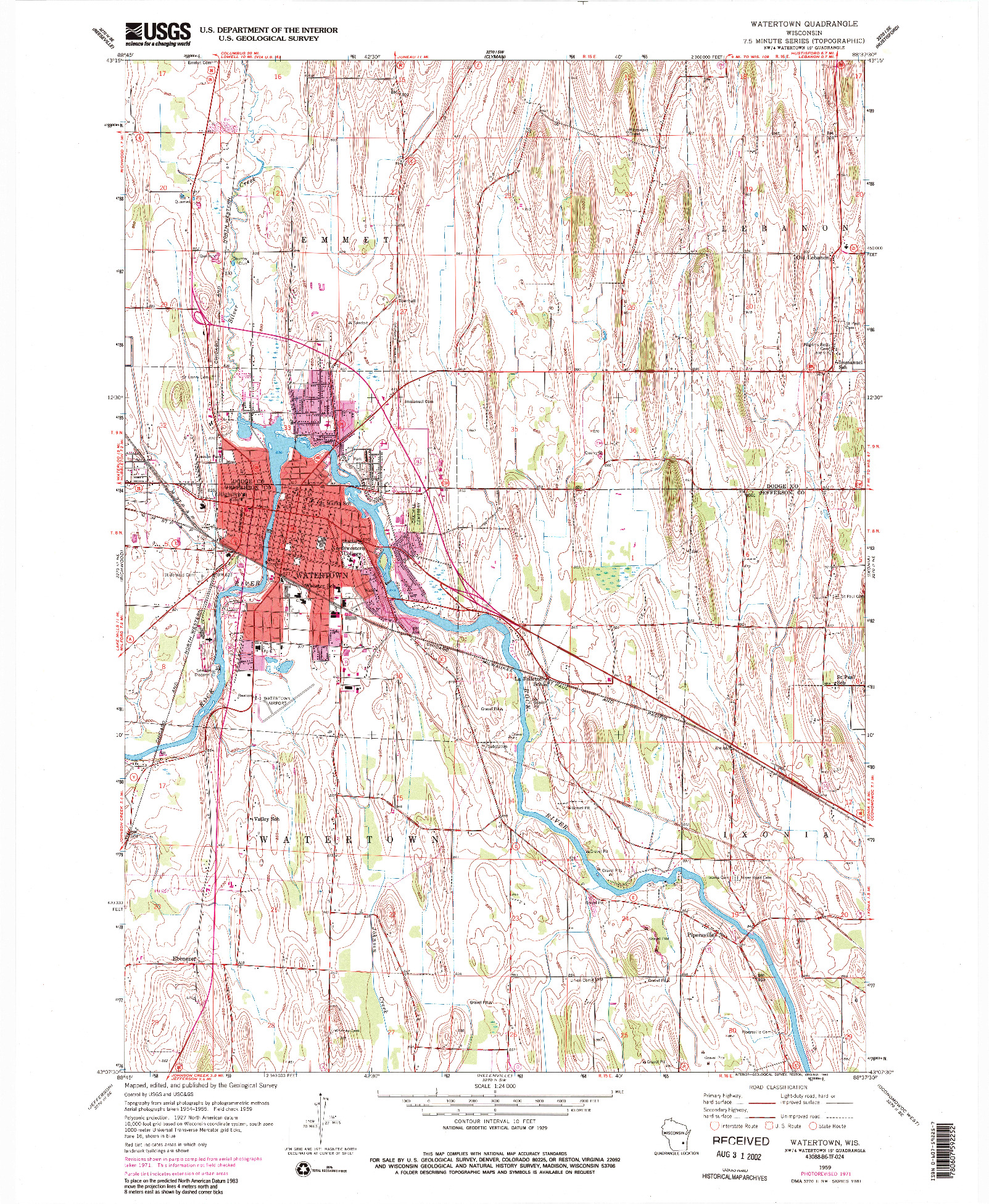 USGS 1:24000-SCALE QUADRANGLE FOR WATERTOWN, WI 1959