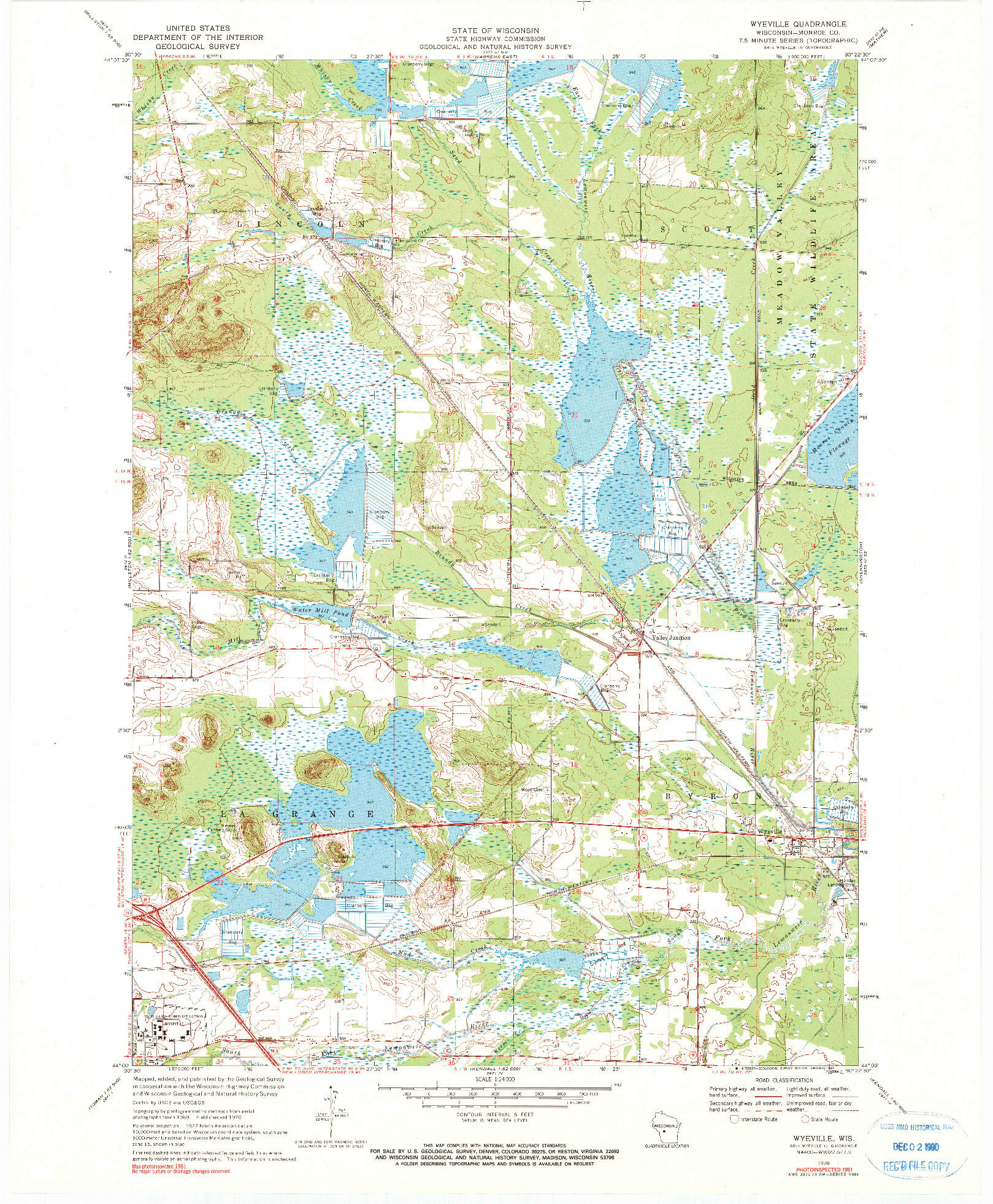 USGS 1:24000-SCALE QUADRANGLE FOR WYEVILLE, WI 1970