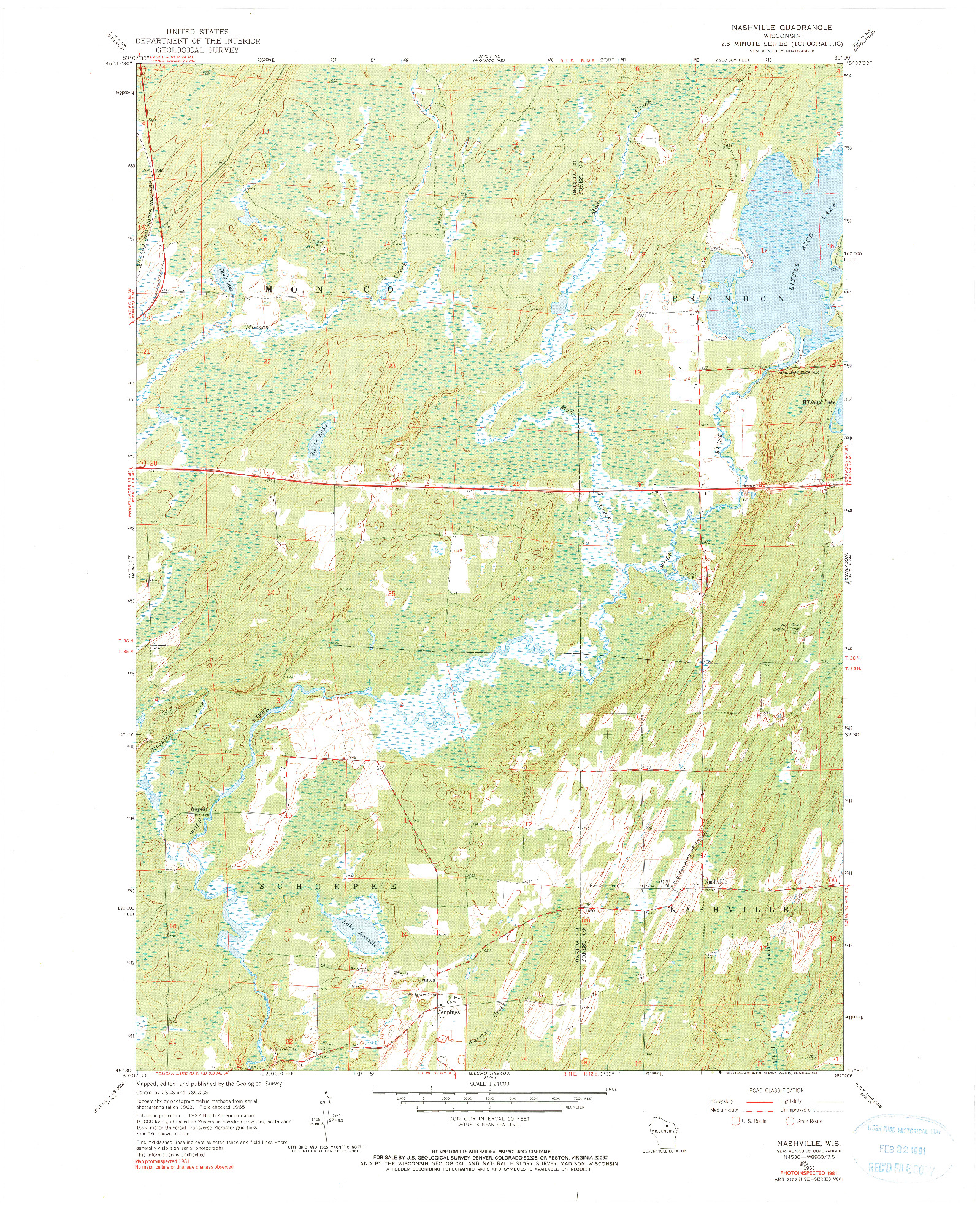 USGS 1:24000-SCALE QUADRANGLE FOR NASHVILLE, WI 1965