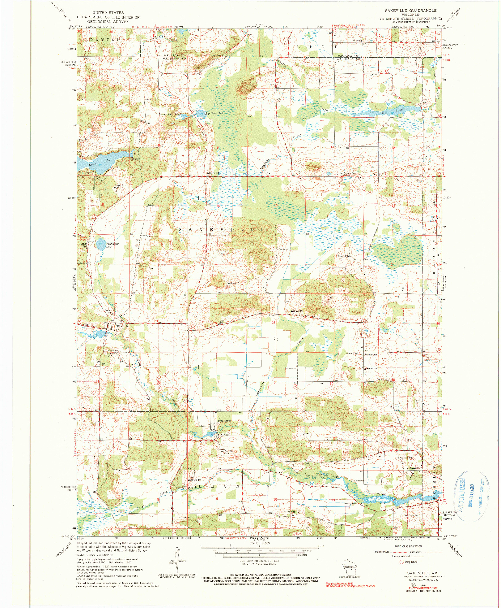 USGS 1:24000-SCALE QUADRANGLE FOR SAXEVILLE, WI 1961