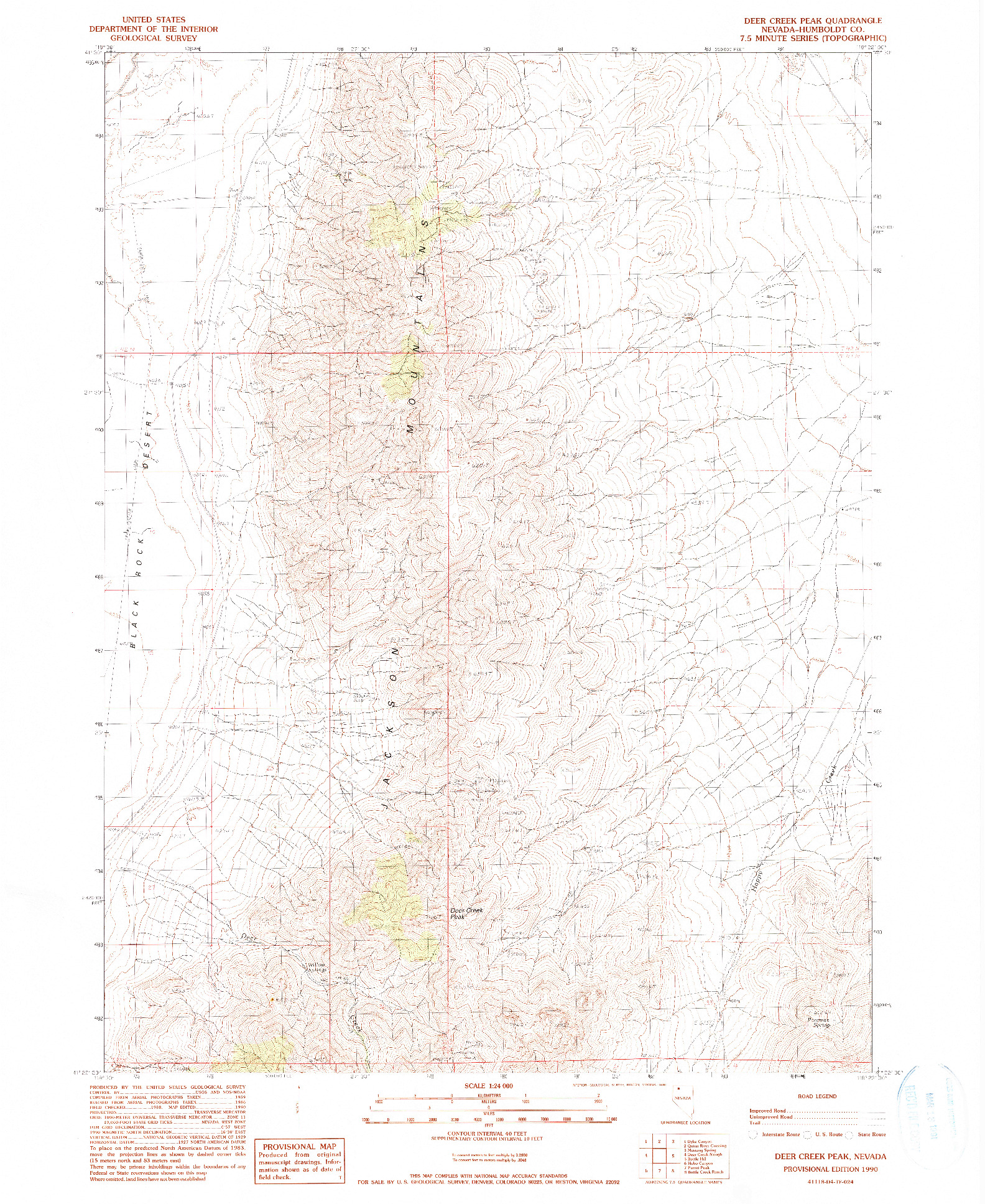 USGS 1:24000-SCALE QUADRANGLE FOR DEER CREEK PEAK, NV 1990