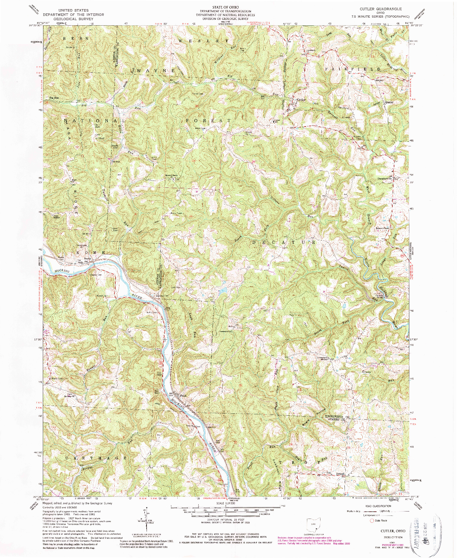 USGS 1:24000-SCALE QUADRANGLE FOR CUTLER, OH 1961