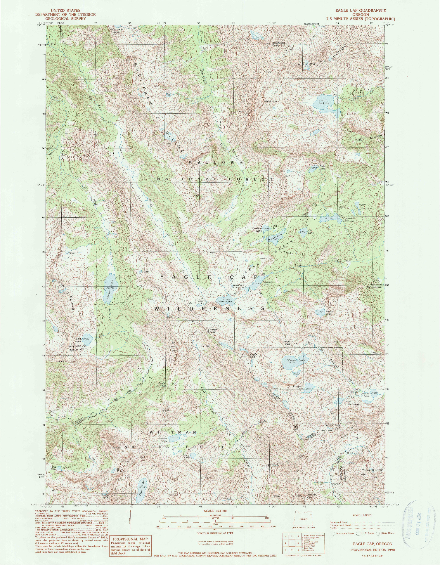 USGS 1:24000-SCALE QUADRANGLE FOR EAGLE CAP, OR 1990