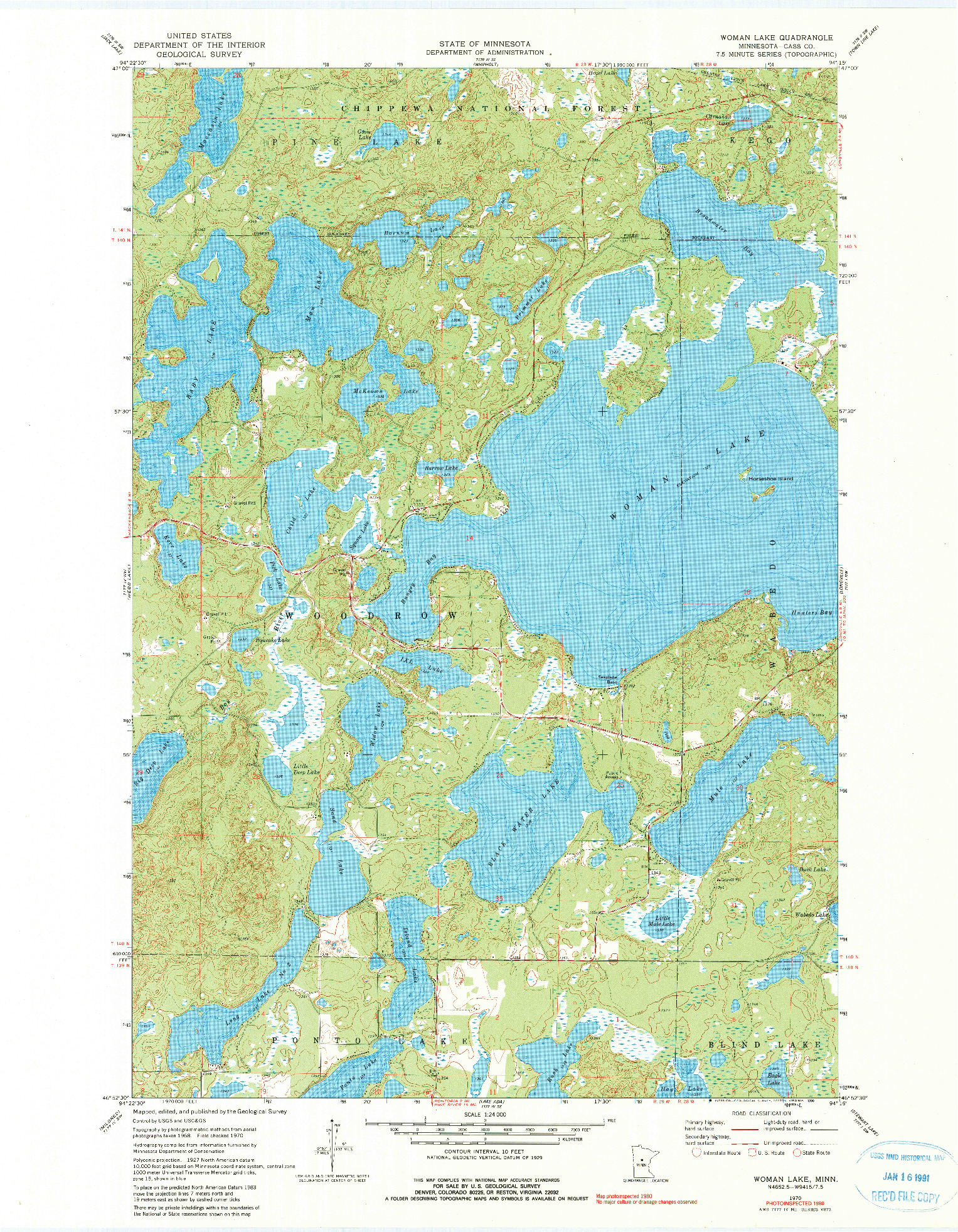 USGS 1:24000-SCALE QUADRANGLE FOR WOMAN LAKE, MN 1970