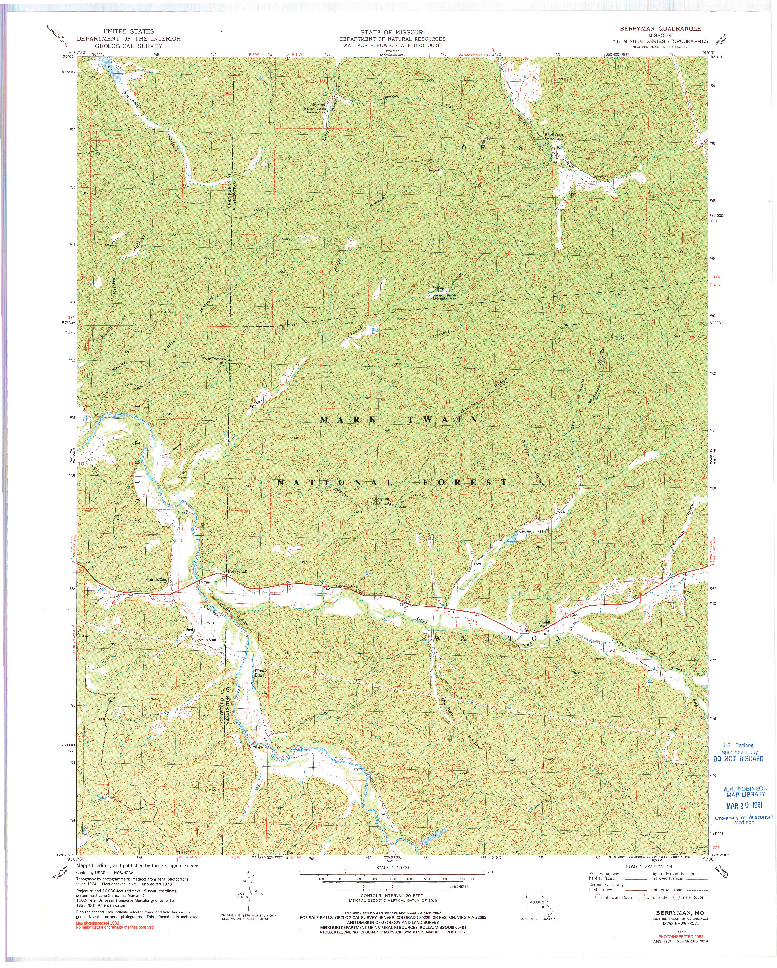 USGS 1:24000-SCALE QUADRANGLE FOR BERRYMAN, MO 1978