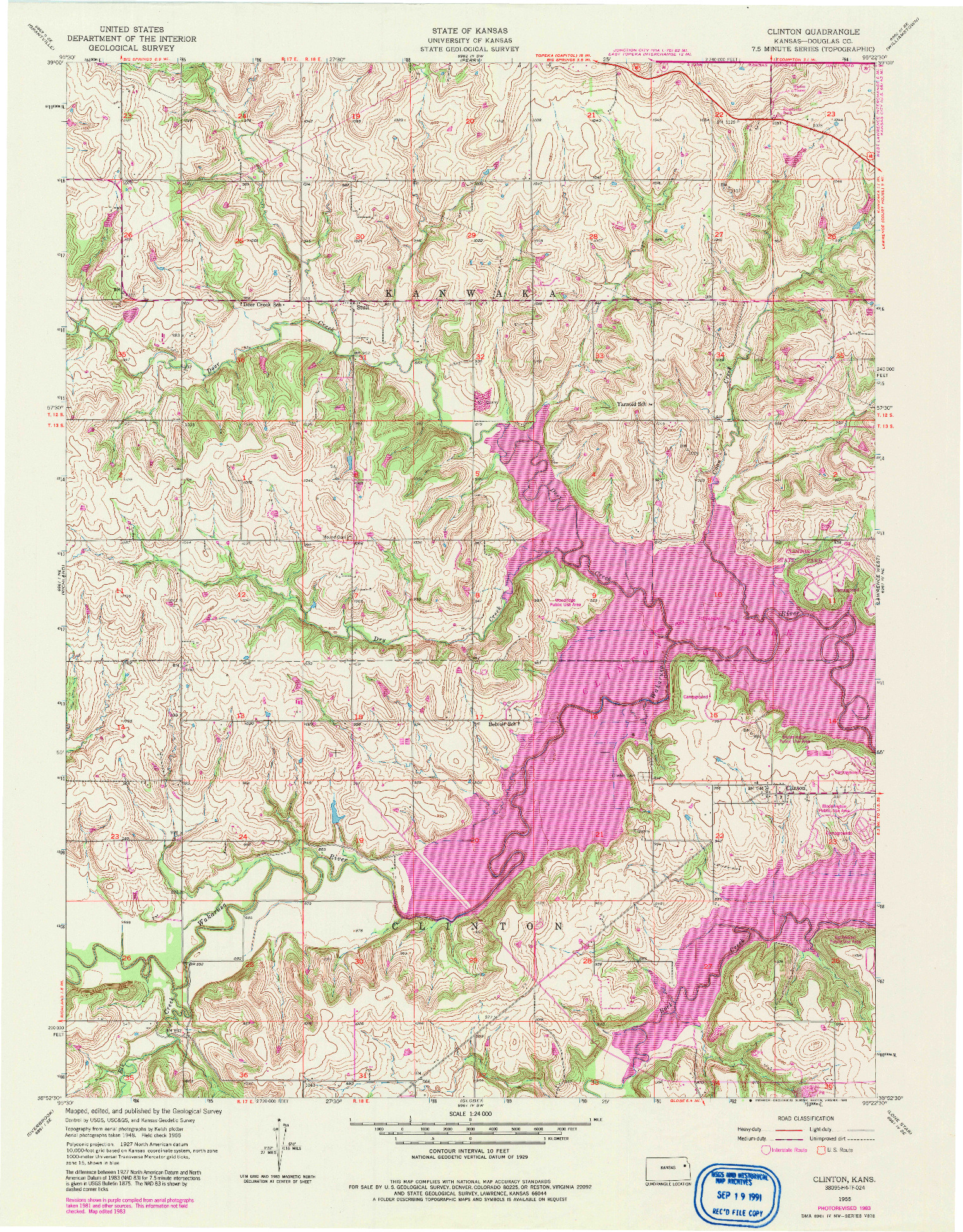 USGS 1:24000-SCALE QUADRANGLE FOR CLINTON, KS 1955