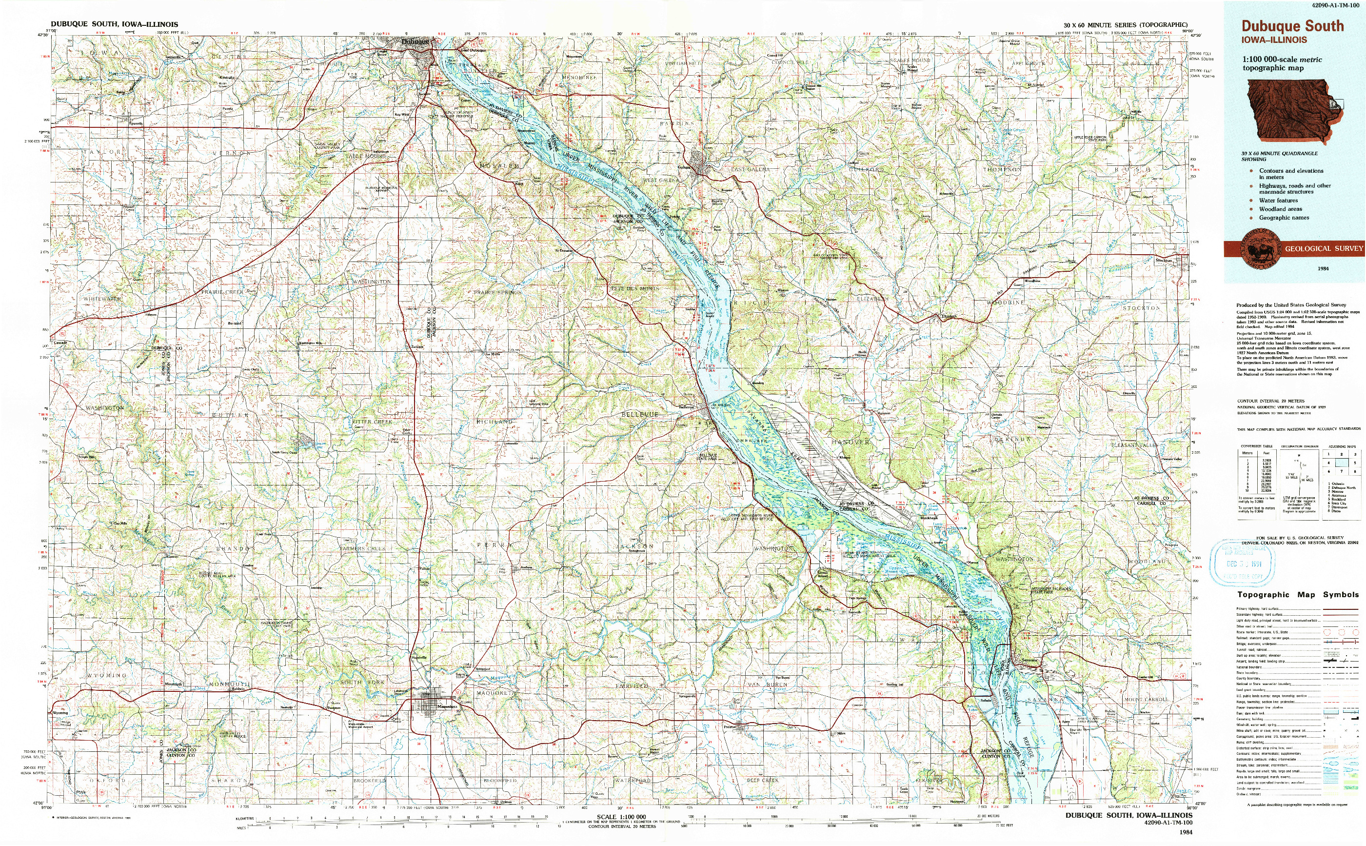 USGS 1:100000-SCALE QUADRANGLE FOR DUBUQUE SOUTH, IA 1984