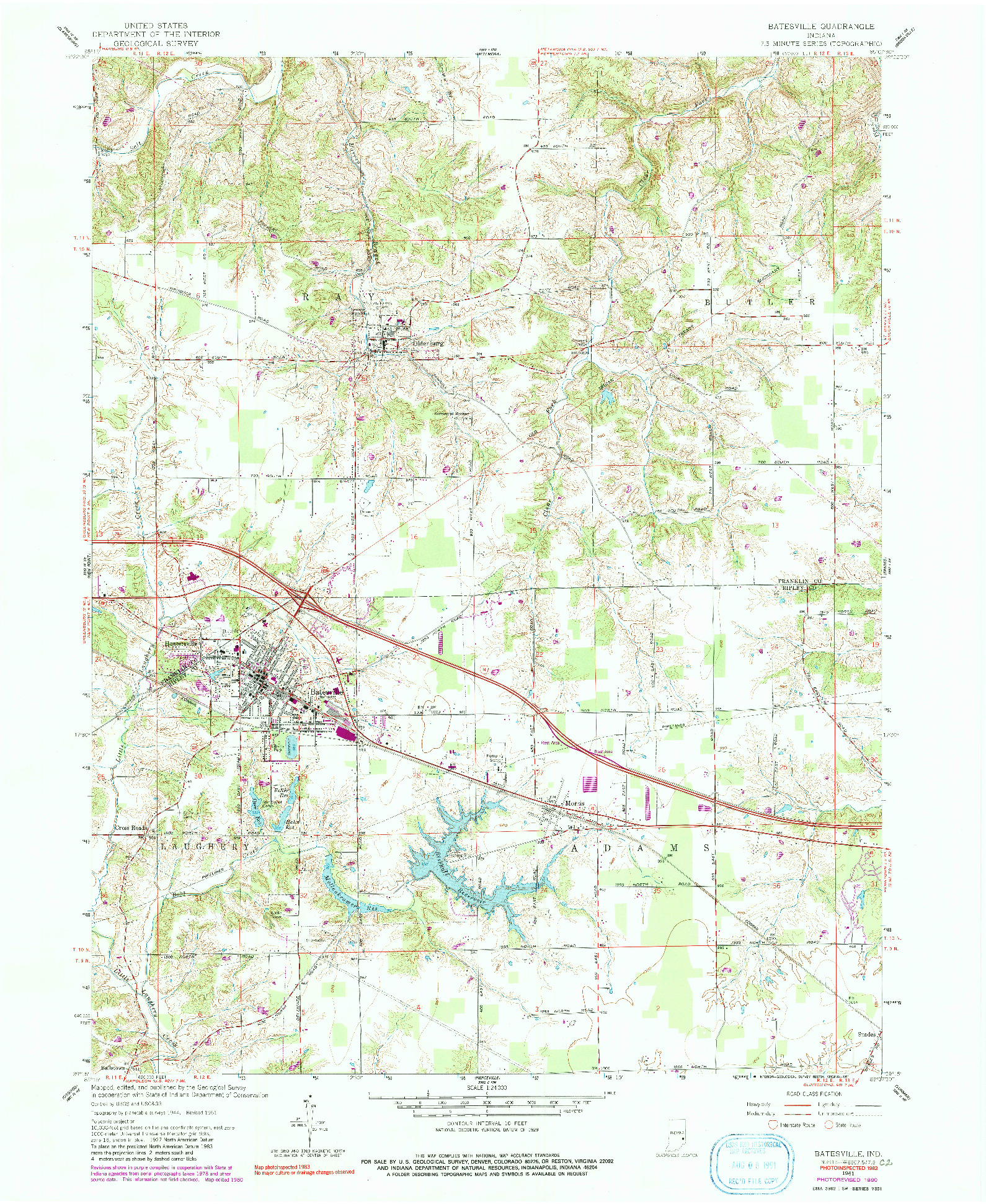 USGS 1:24000-SCALE QUADRANGLE FOR BATESVILLE, IN 1961