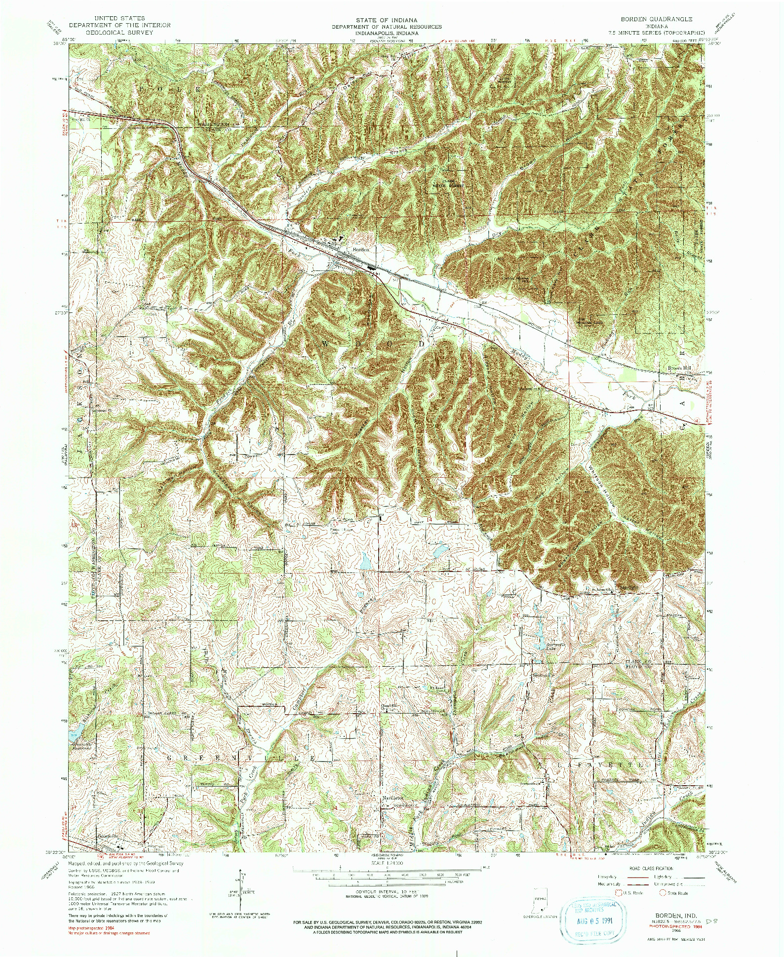 USGS 1:24000-SCALE QUADRANGLE FOR BORDEN, IN 1966