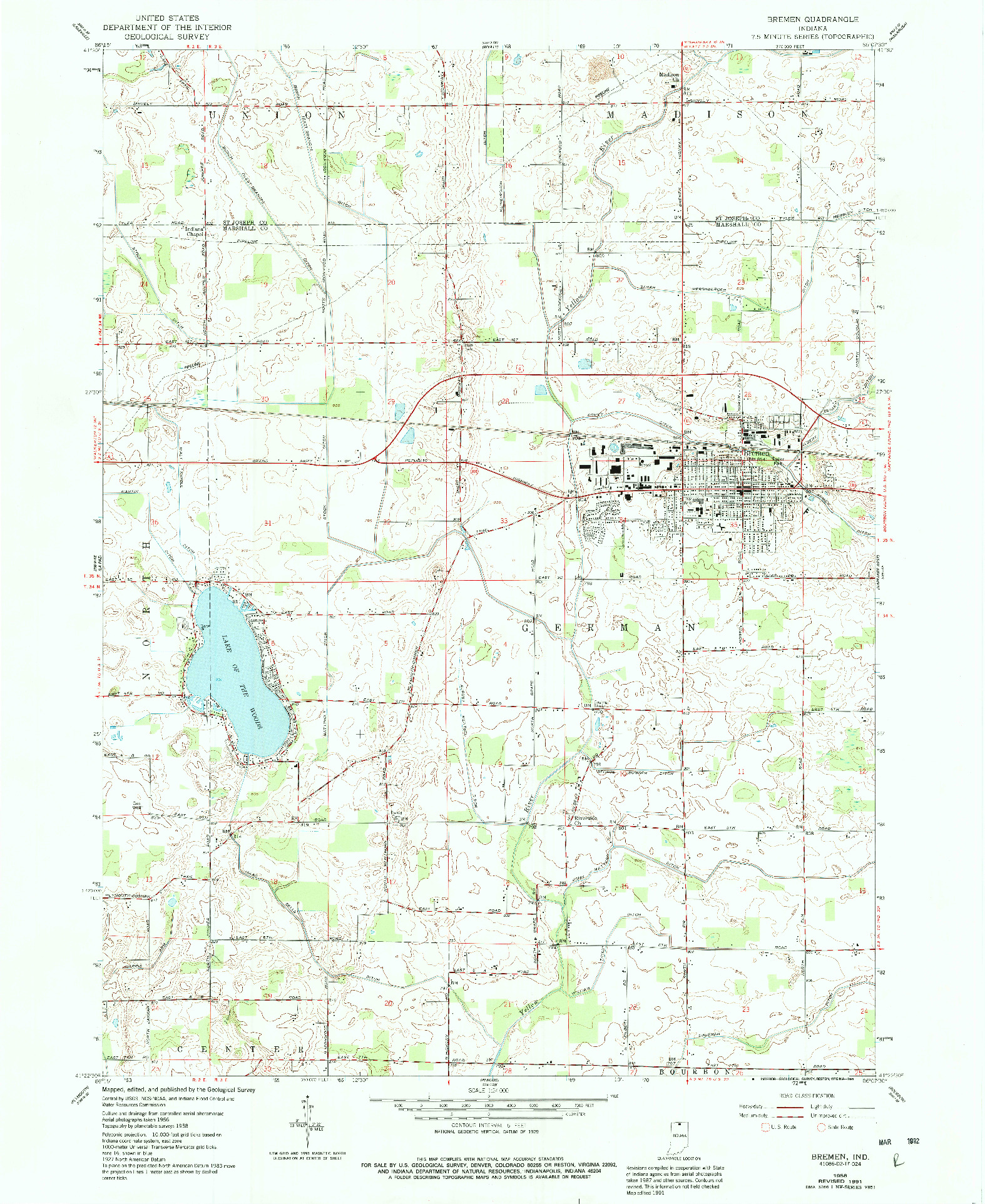 USGS 1:24000-SCALE QUADRANGLE FOR BREMEN, IN 1958