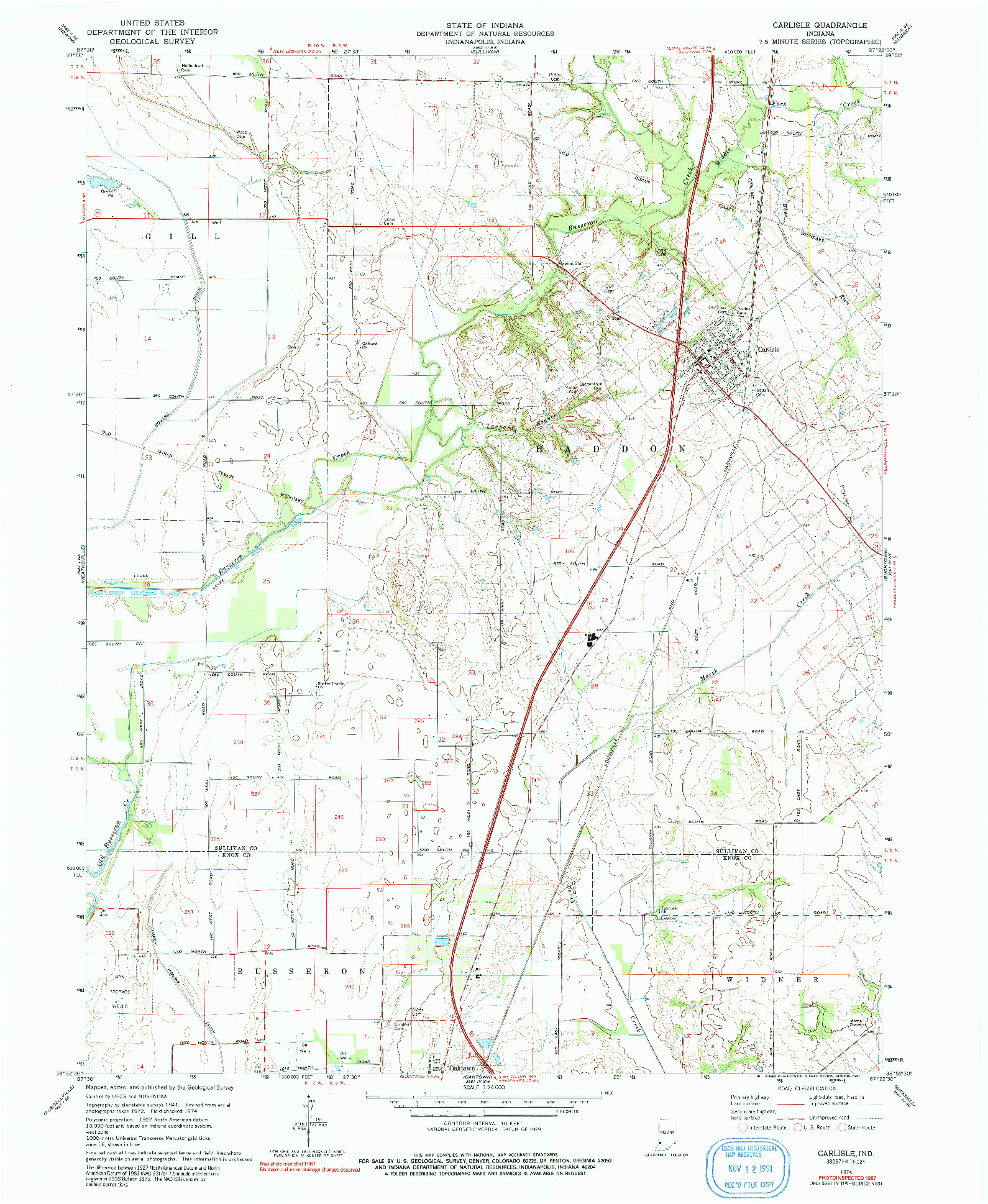 USGS 1:24000-SCALE QUADRANGLE FOR CARLISLE, IN 1974