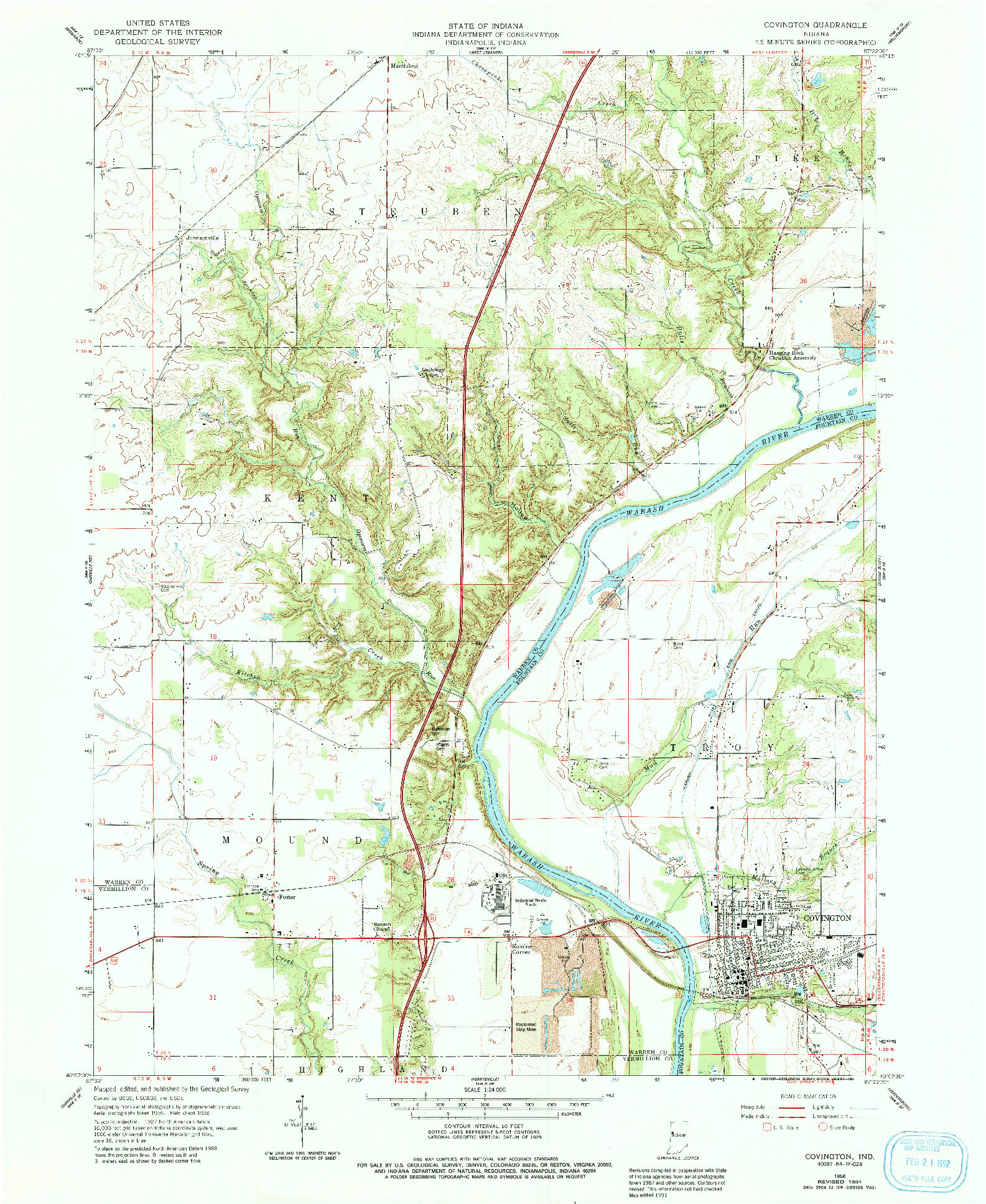 USGS 1:24000-SCALE QUADRANGLE FOR COVINGTON, IN 1958