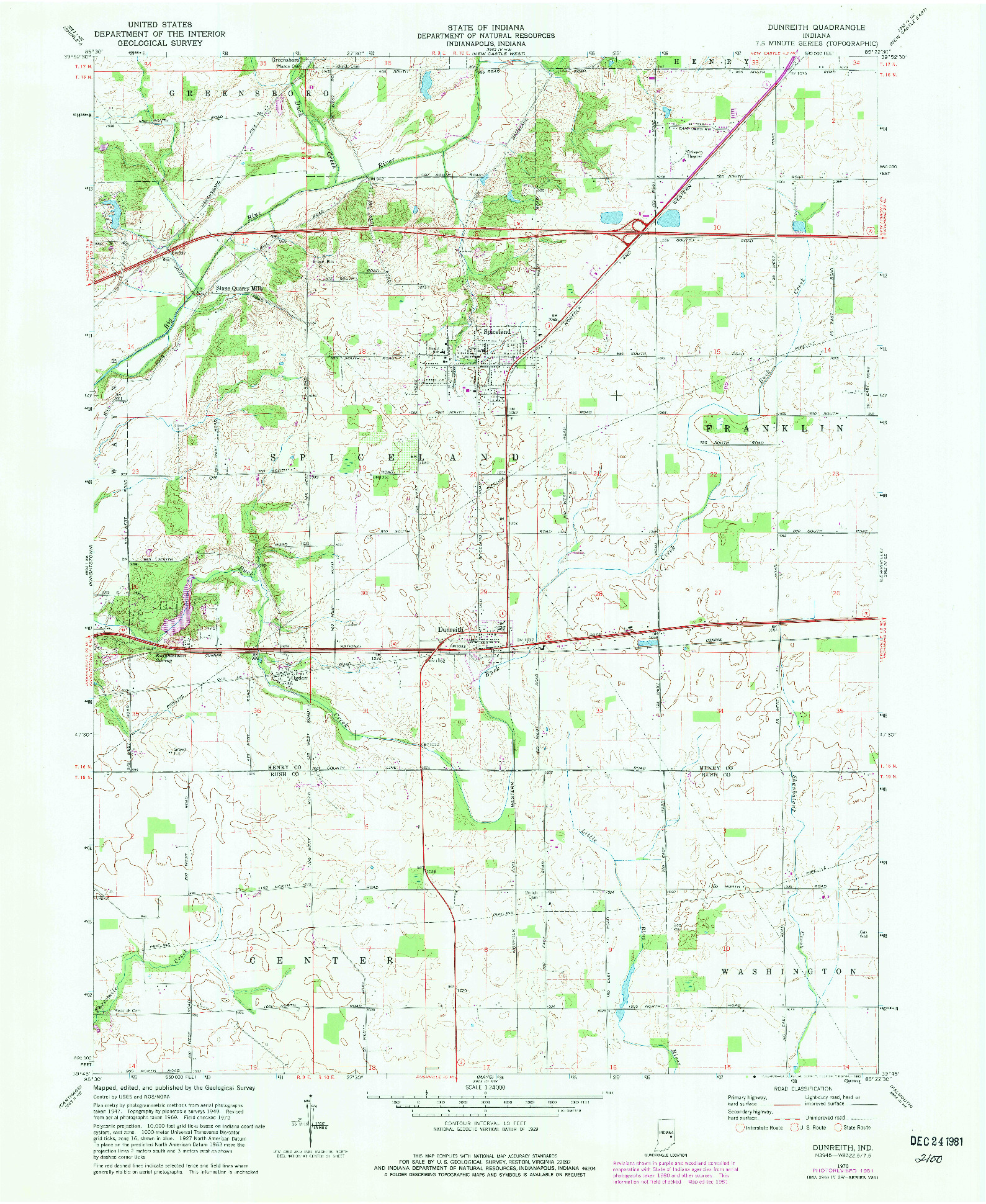 USGS 1:24000-SCALE QUADRANGLE FOR DUNREITH, IN 1970