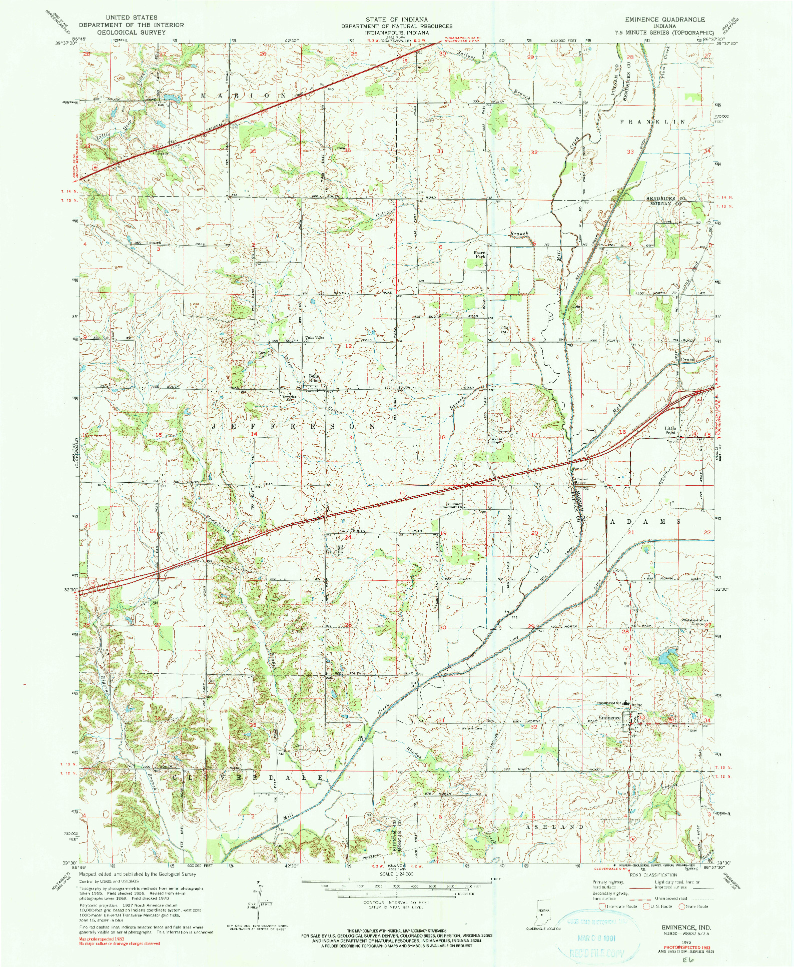 USGS 1:24000-SCALE QUADRANGLE FOR EMINENCE, IN 1970
