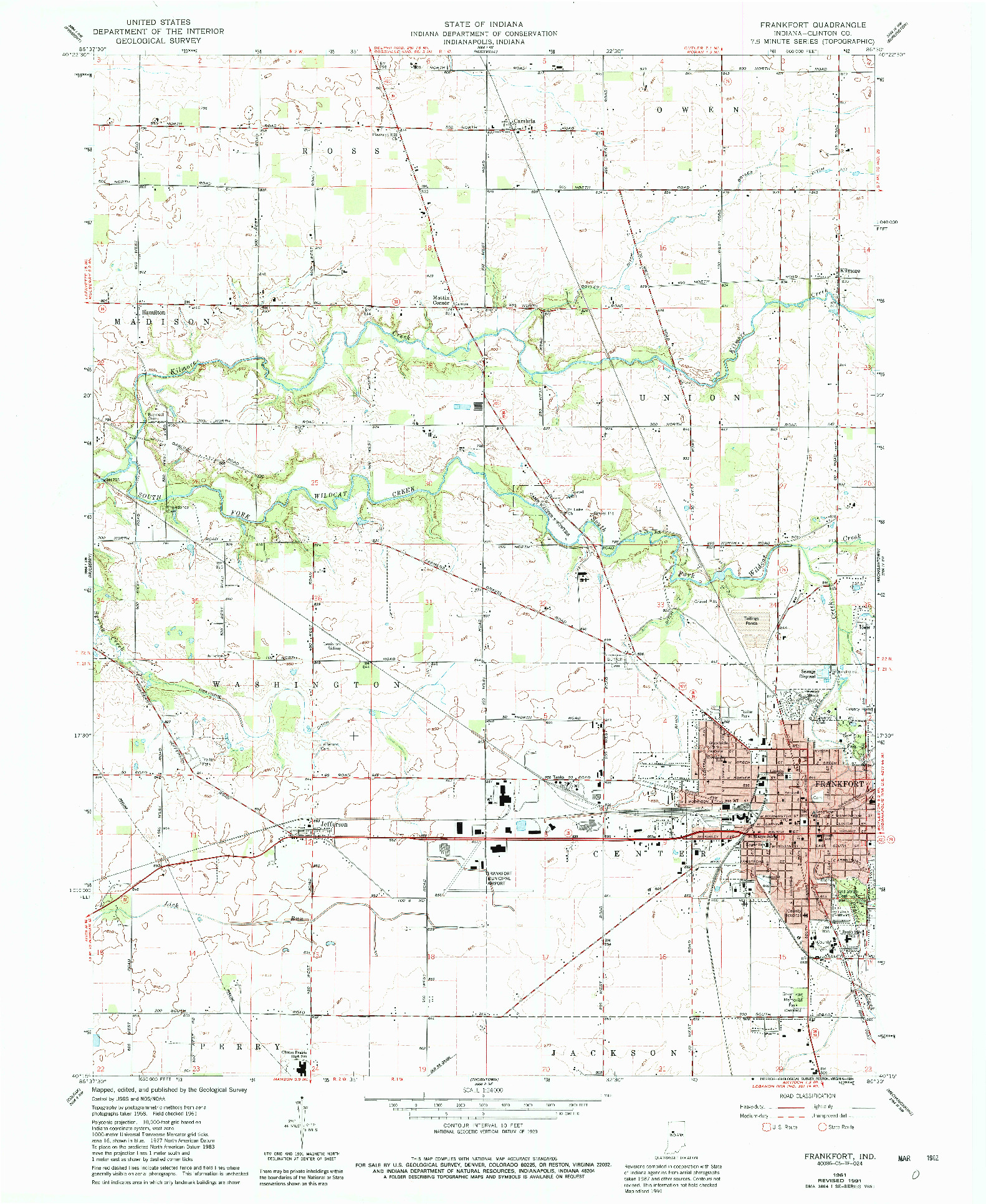 USGS 1:24000-SCALE QUADRANGLE FOR FRANKFORT, IN 1961