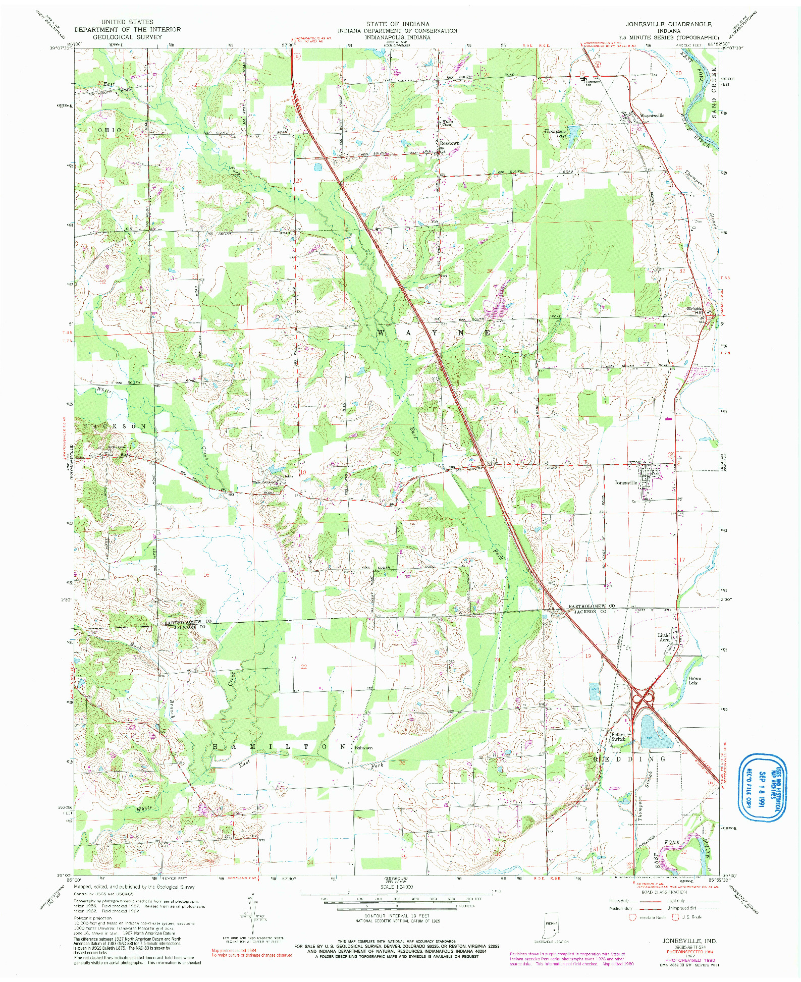 USGS 1:24000-SCALE QUADRANGLE FOR JONESVILLE, IN 1962