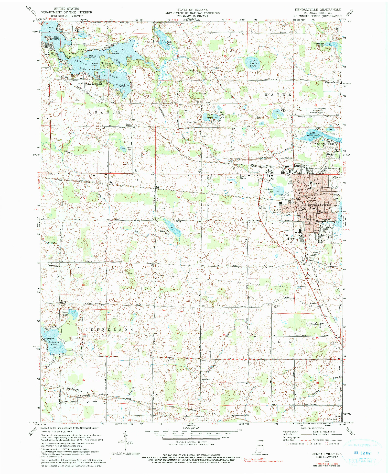 USGS 1:24000-SCALE QUADRANGLE FOR KENDALLVILLE, IN 1973