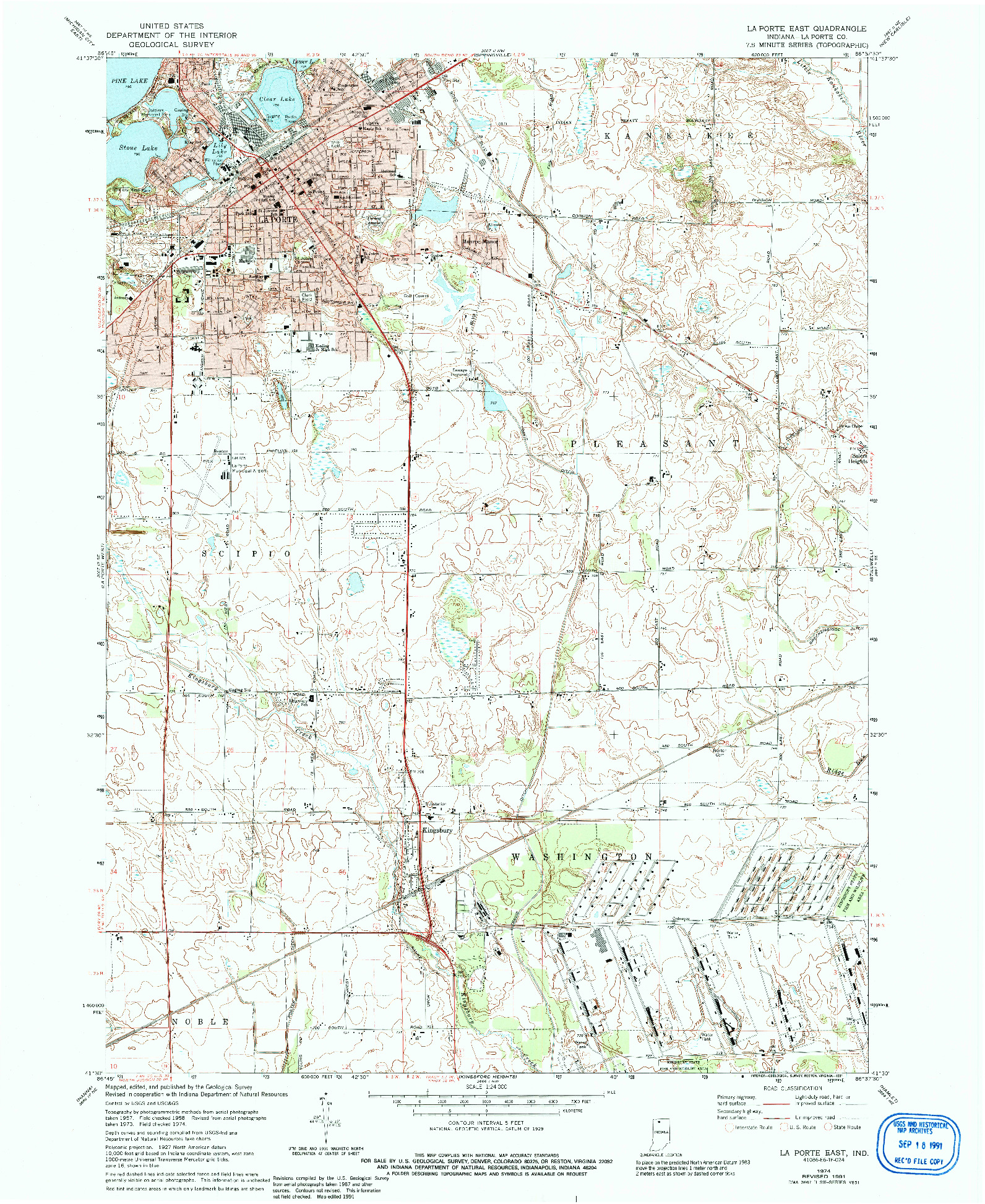 USGS 1:24000-SCALE QUADRANGLE FOR LA PORTE EAST, IN 1974