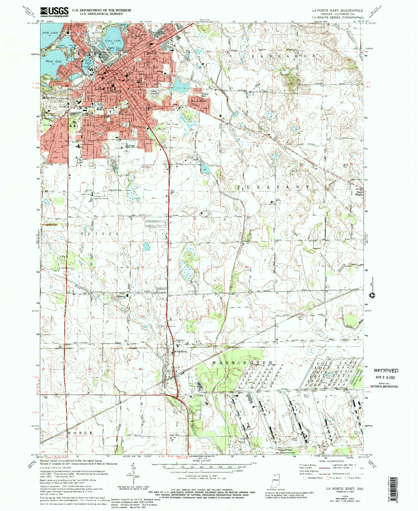 USGS 1:24000-SCALE QUADRANGLE FOR LA PORTE EAST, IN 1974