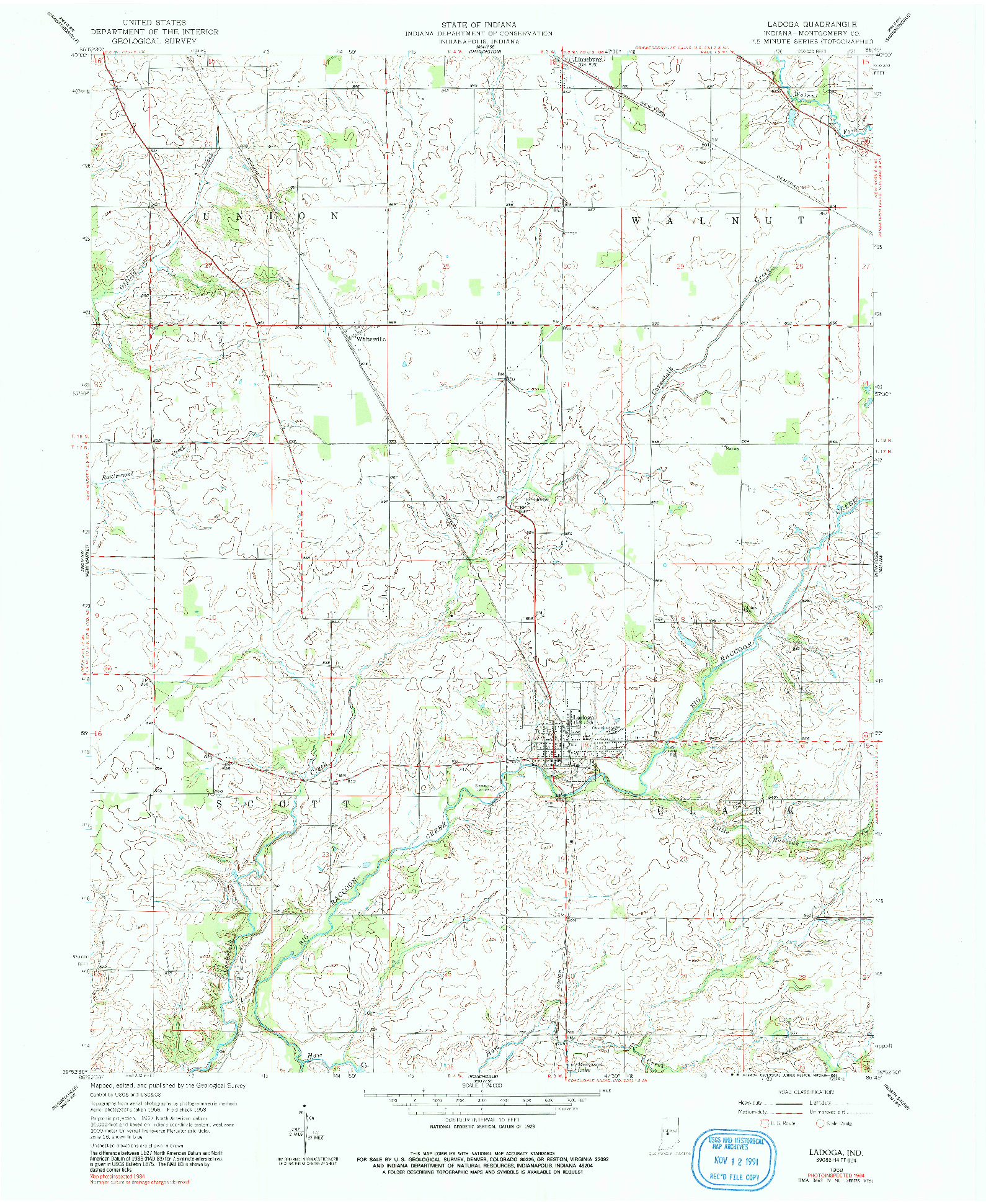 USGS 1:24000-SCALE QUADRANGLE FOR LADOGA, IN 1958