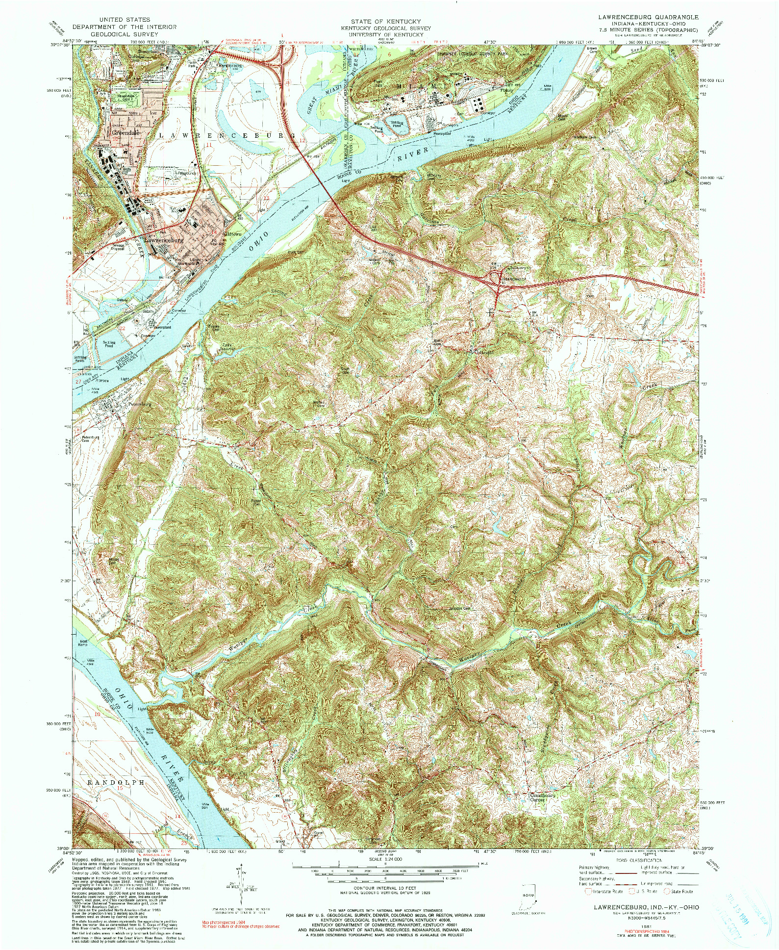 USGS 1:24000-SCALE QUADRANGLE FOR LAWRENCEBURG, IN 1981