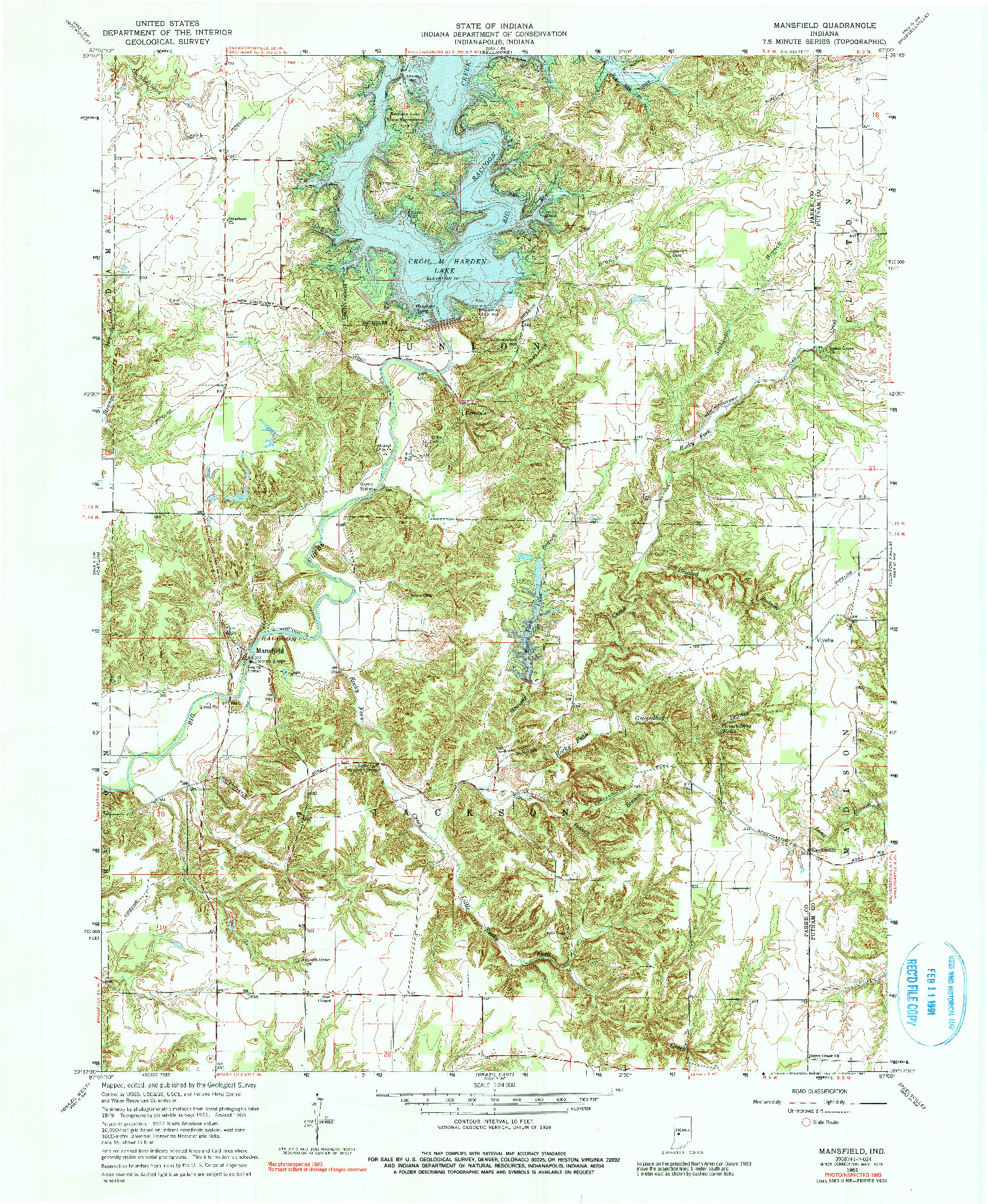 USGS 1:24000-SCALE QUADRANGLE FOR MANSFIELD, IN 1963