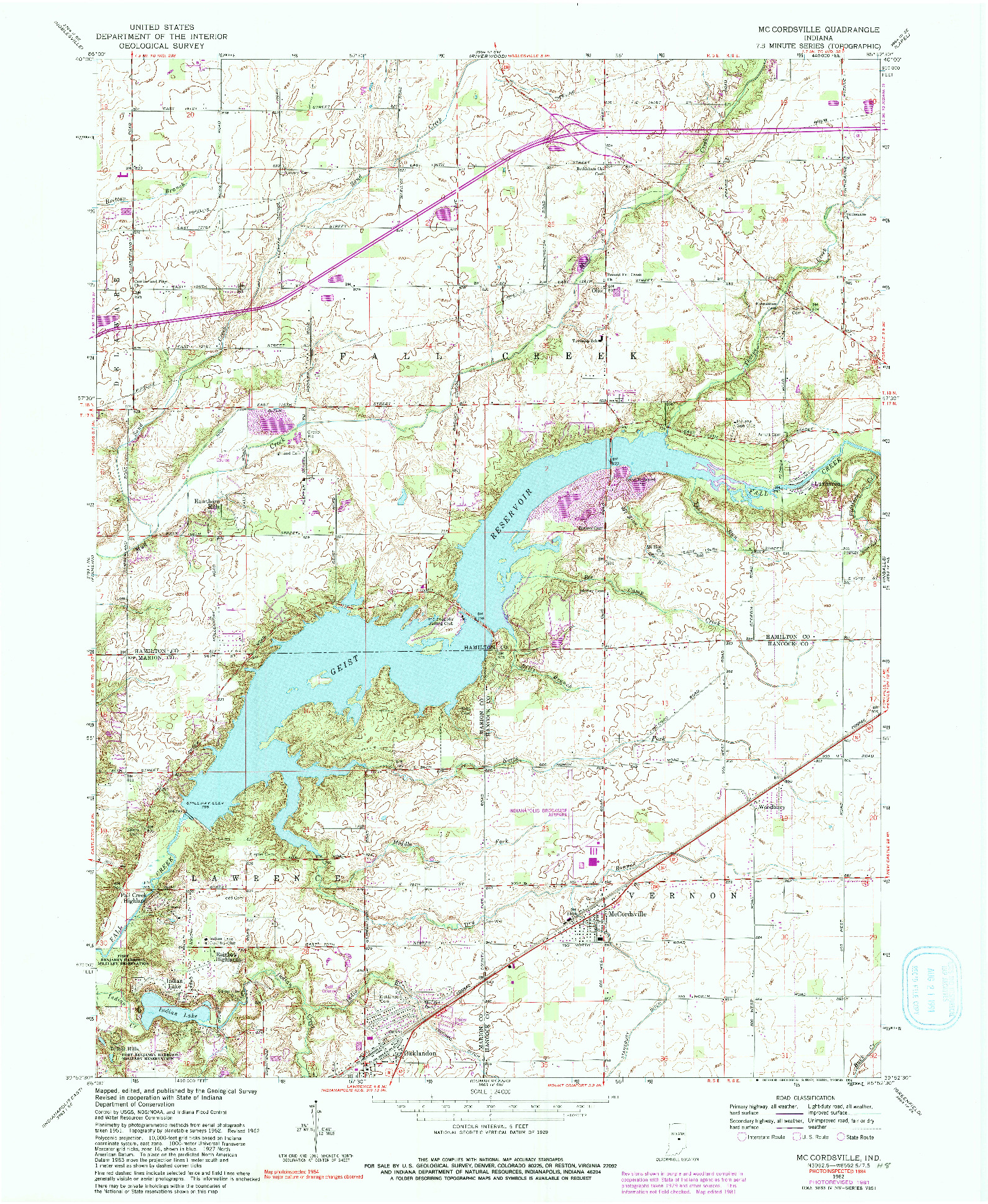 USGS 1:24000-SCALE QUADRANGLE FOR MC CORDSVILLE, IN 1962