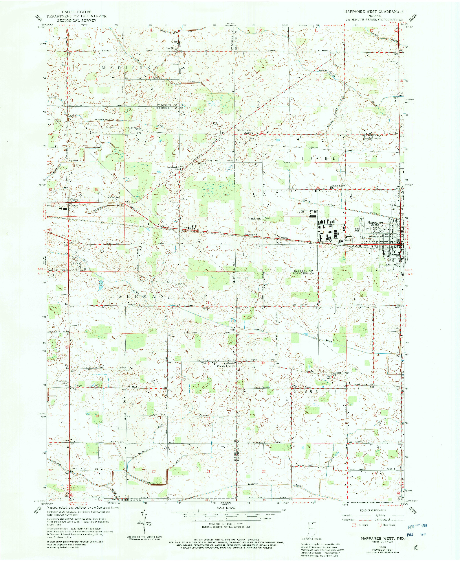 USGS 1:24000-SCALE QUADRANGLE FOR NAPPANEE WEST, IN 1958