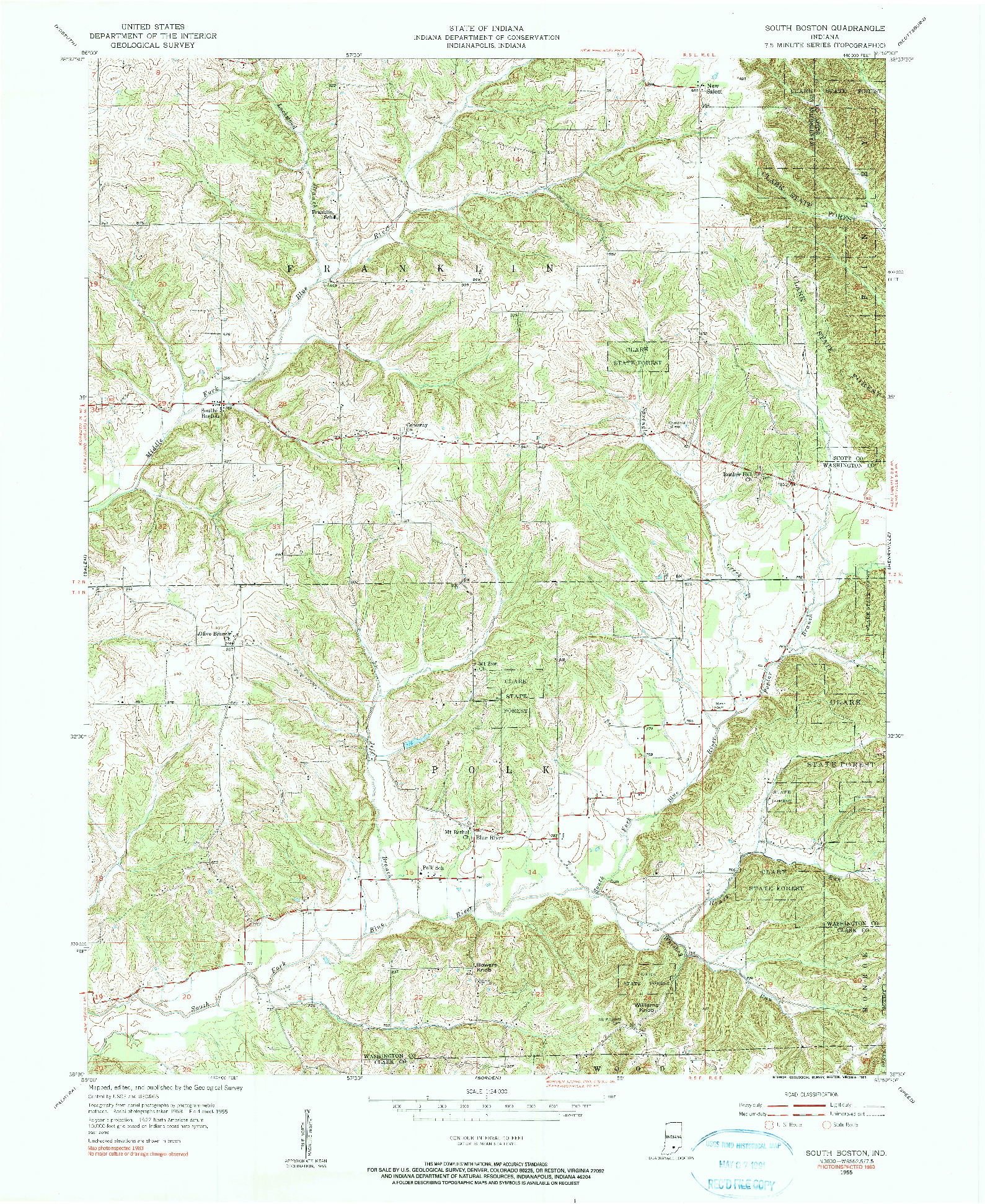 USGS 1:24000-SCALE QUADRANGLE FOR SOUTH BOSTON, IN 1955