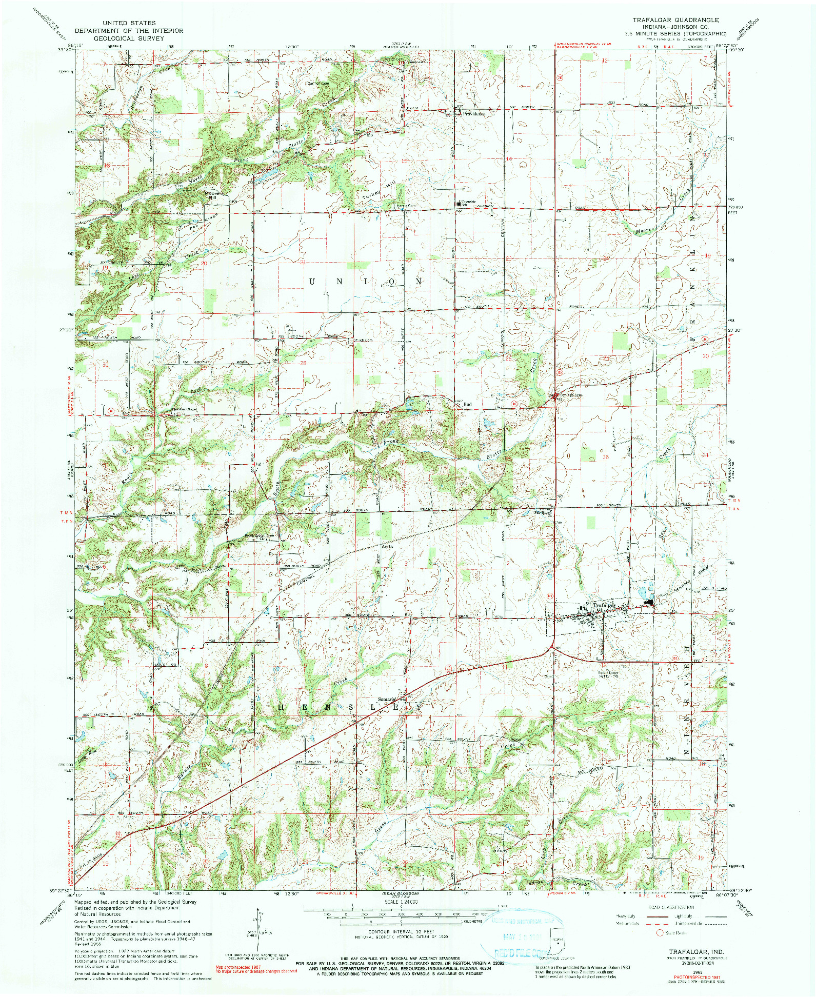 USGS 1:24000-SCALE QUADRANGLE FOR TRAFALGAR, IN 1965
