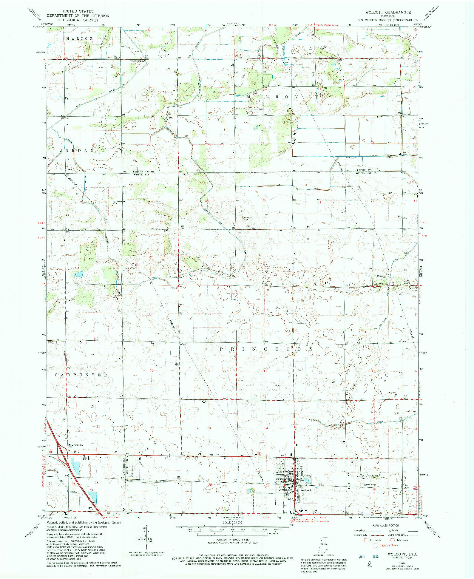 USGS 1:24000-SCALE QUADRANGLE FOR WOLCOTT, IN 1962