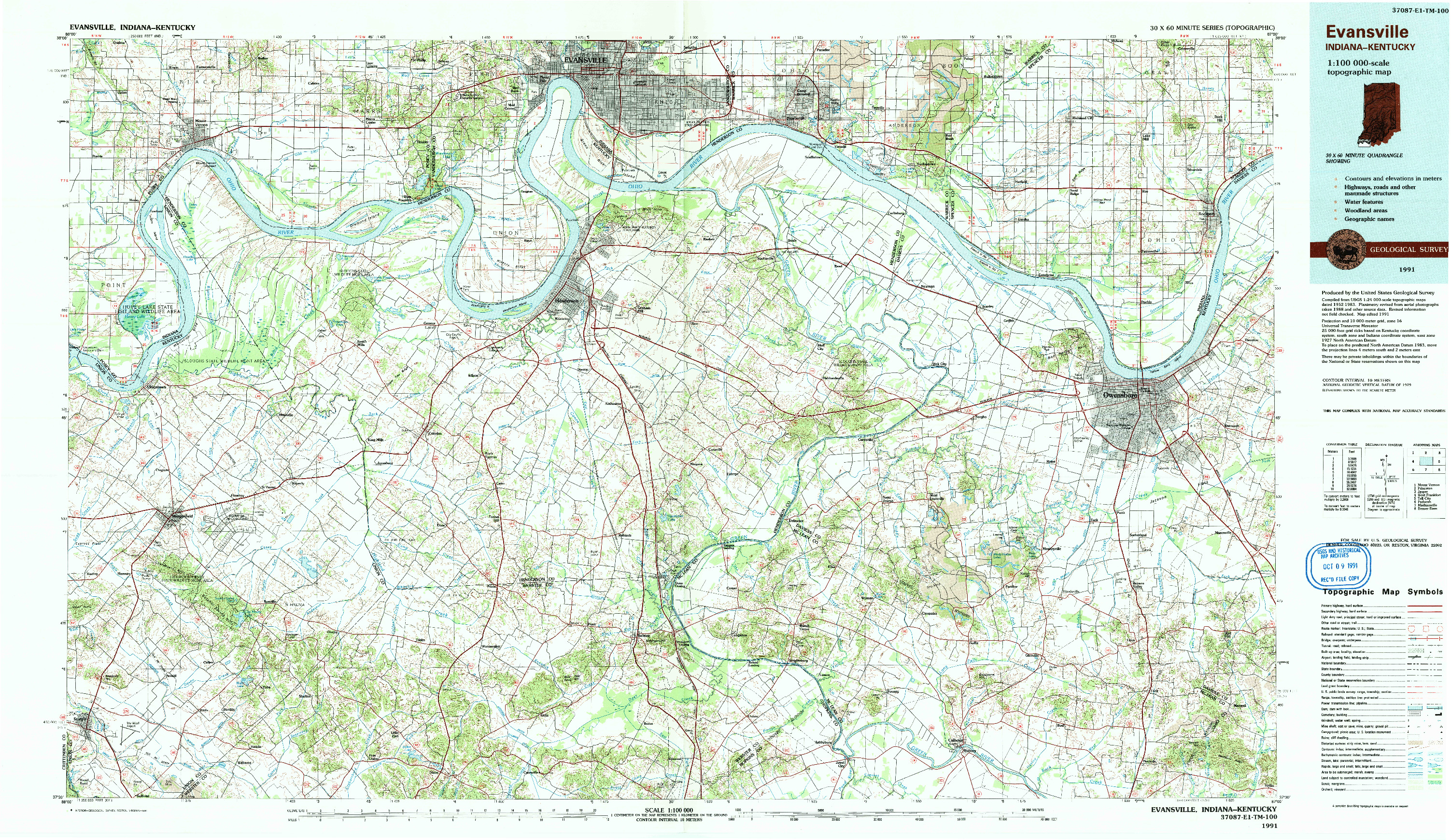 USGS 1:100000-SCALE QUADRANGLE FOR EVANSVILLE, IN 1991